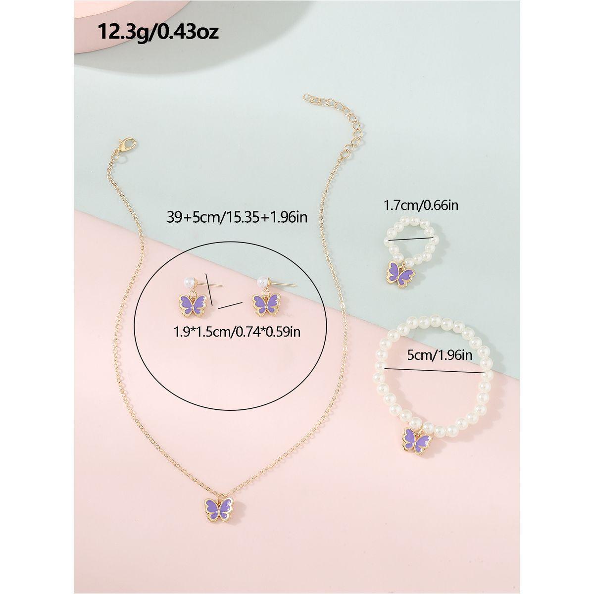 Styli Set of 4 - Butterfly Pendant Faux Pearl Necklace, Bracelet, Earrings and Ring-women-watchesandjewellery-jewellery-jewellerysets-image-5