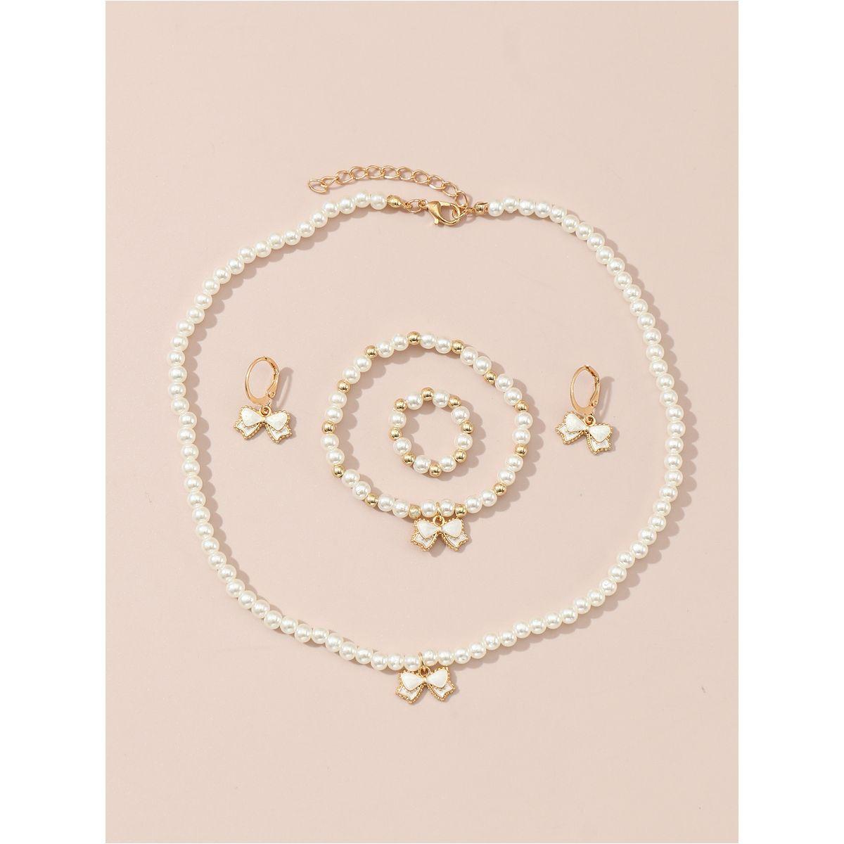 Styli Set of 4 - Bow Pendant Faux Pearl Necklace, Bracelet, Earrings and Ring-women-watchesandjewellery-jewellery-jewellerysets-image-4