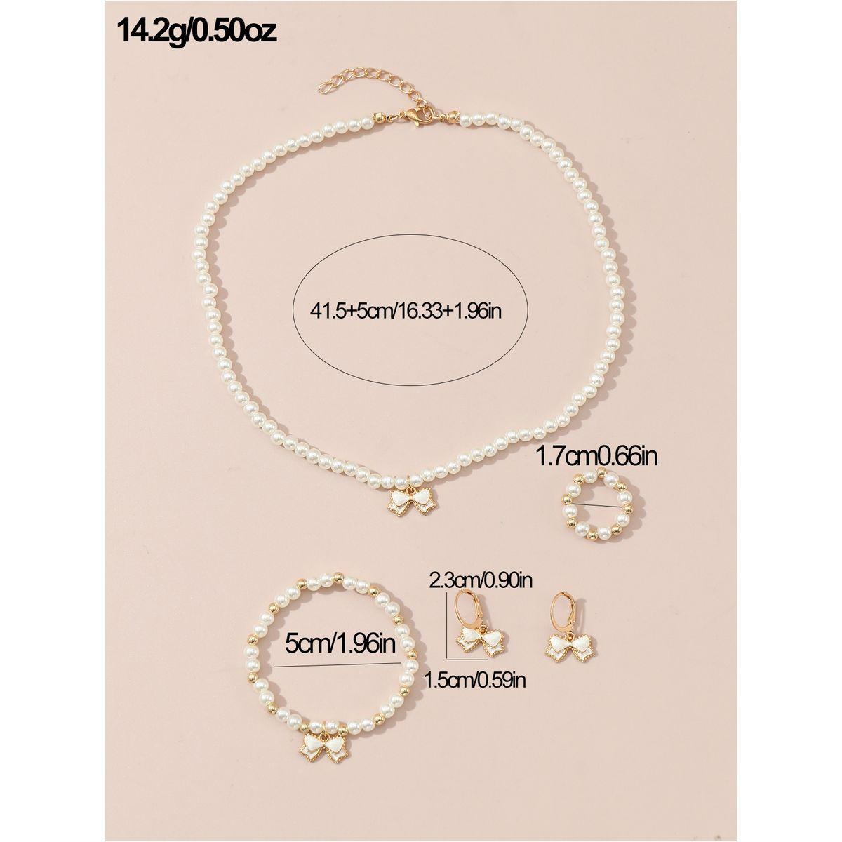 Styli Set of 4 - Bow Pendant Faux Pearl Necklace, Bracelet, Earrings and Ring-women-watchesandjewellery-jewellery-jewellerysets-image-5