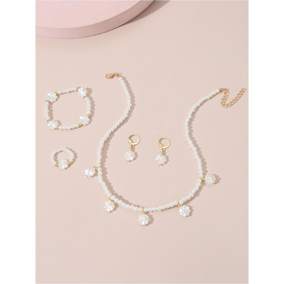 Styli Set of 4 - Flower Pendant Faux Pearl Necklace, Bracelet, Earrings and Ring-women-watchesandjewellery-jewellery-jewellerysets-image-1
