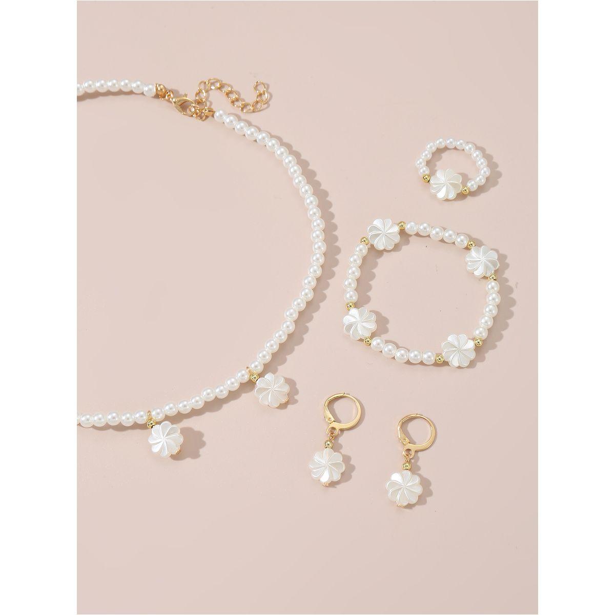 Styli Set of 4 - Flower Pendant Faux Pearl Necklace, Bracelet, Earrings and Ring-women-watchesandjewellery-jewellery-jewellerysets-image-2