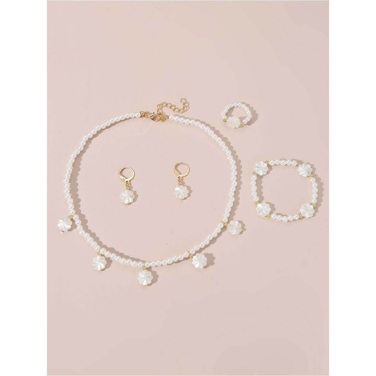 Styli Set of 4 - Flower Pendant Faux Pearl Necklace, Bracelet, Earrings and Ring-women-watchesandjewellery-jewellery-jewellerysets-image-3