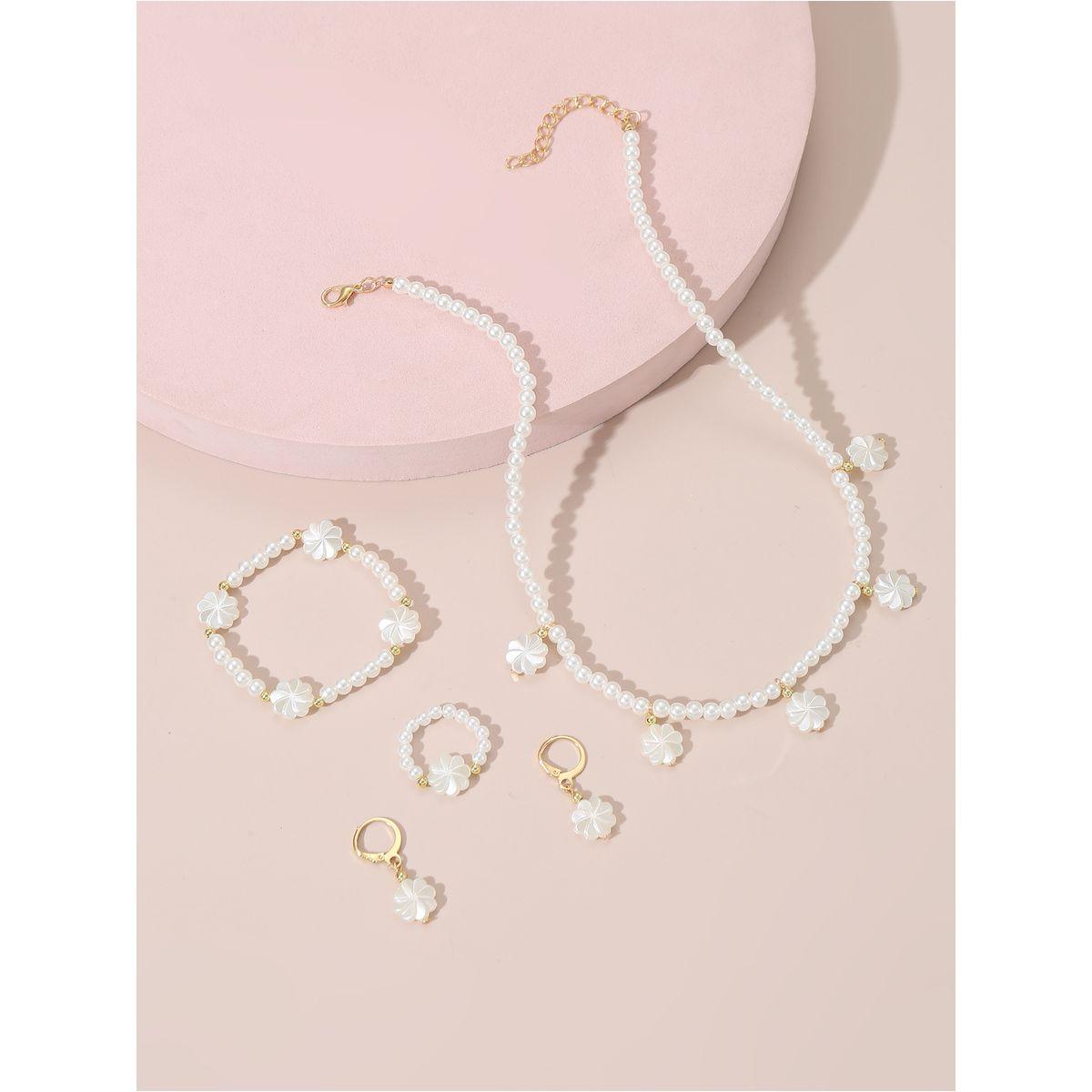 Styli Set of 4 - Flower Pendant Faux Pearl Necklace, Bracelet, Earrings and Ring-women-watchesandjewellery-jewellery-jewellerysets-image-4