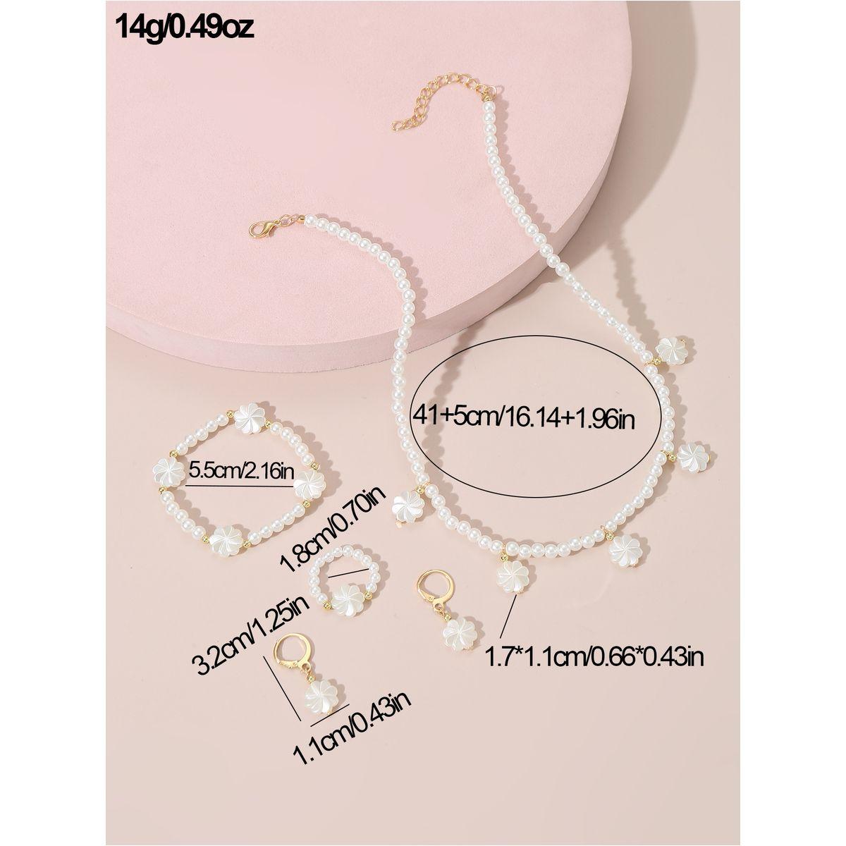 Styli Set of 4 - Flower Pendant Faux Pearl Necklace, Bracelet, Earrings and Ring-women-watchesandjewellery-jewellery-jewellerysets-image-5
