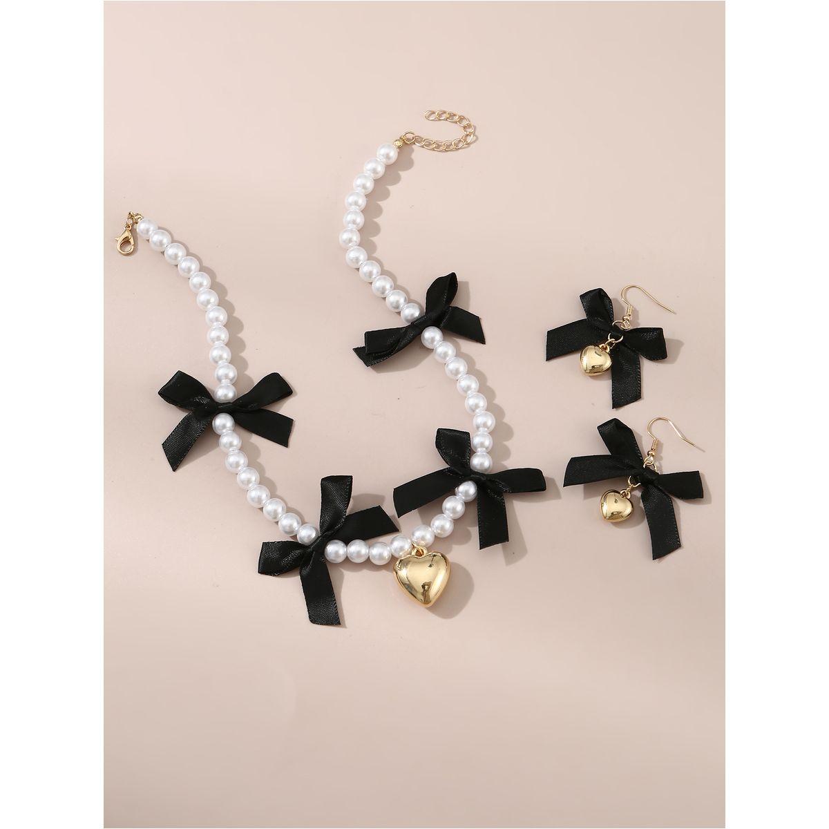 Styli Set of 2 - Faux Pearl Embellished Pendant Necklace and Earrings-women-watchesandjewellery-jewellery-jewellerysets-image-1