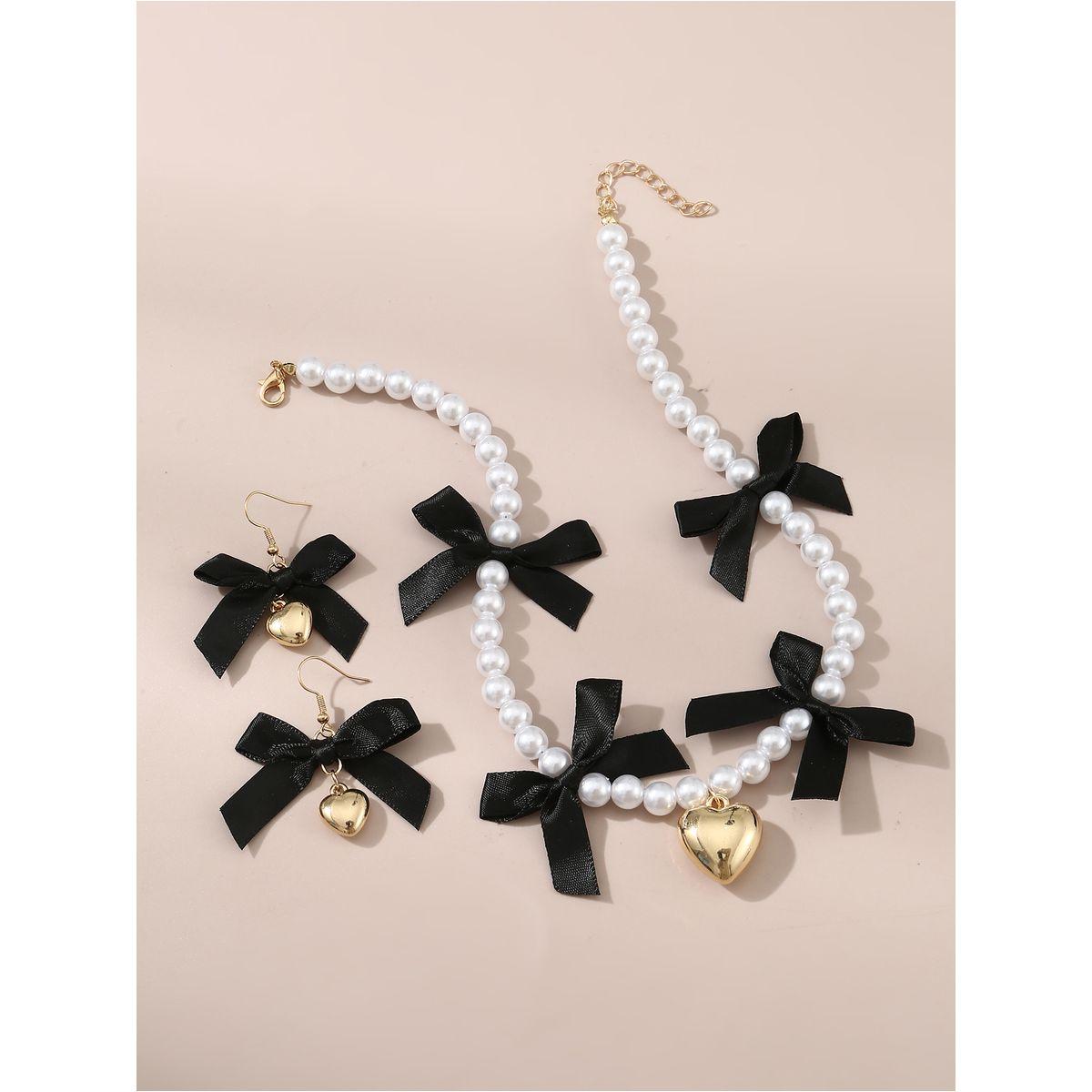 Styli Set of 2 - Faux Pearl Embellished Pendant Necklace and Earrings-women-watchesandjewellery-jewellery-jewellerysets-image-3
