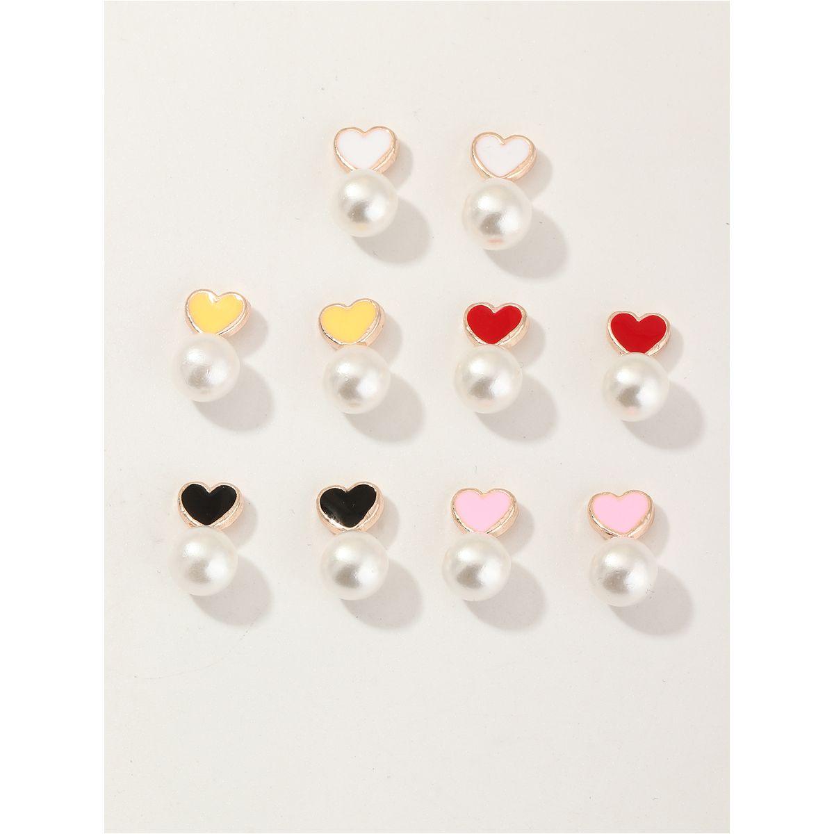 Styli Set of 5 - Heart Shape with Faux Pearl Drop Earrings-women-watchesandjewellery-jewellery-earrings-image-1