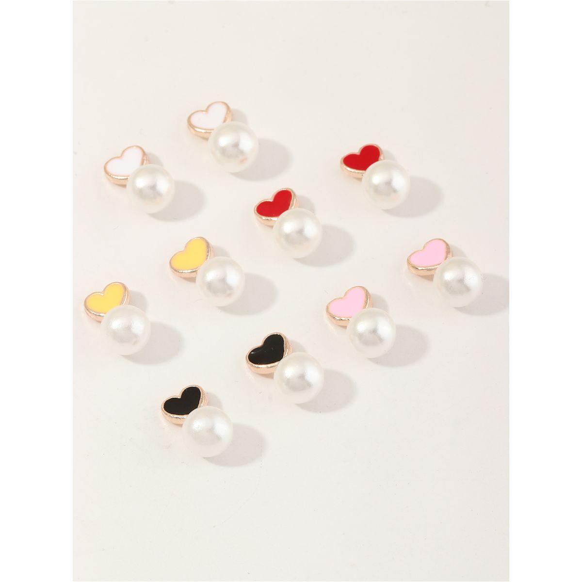 Styli Set of 5 - Heart Shape with Faux Pearl Drop Earrings-women-watchesandjewellery-jewellery-earrings-image-2