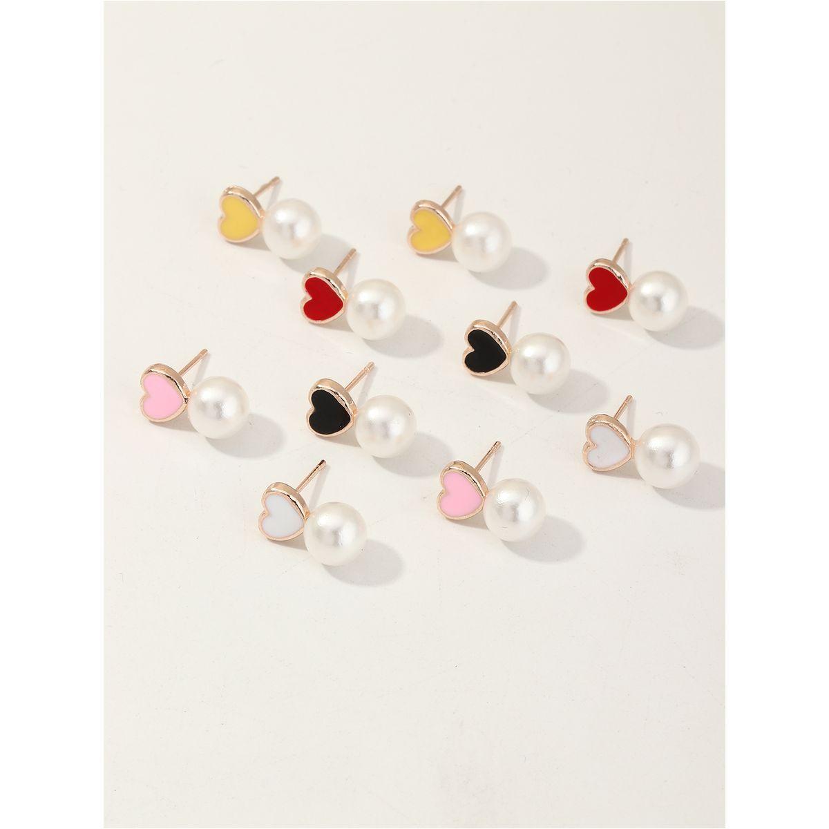 Styli Set of 5 - Heart Shape with Faux Pearl Drop Earrings-women-watchesandjewellery-jewellery-earrings-image-3