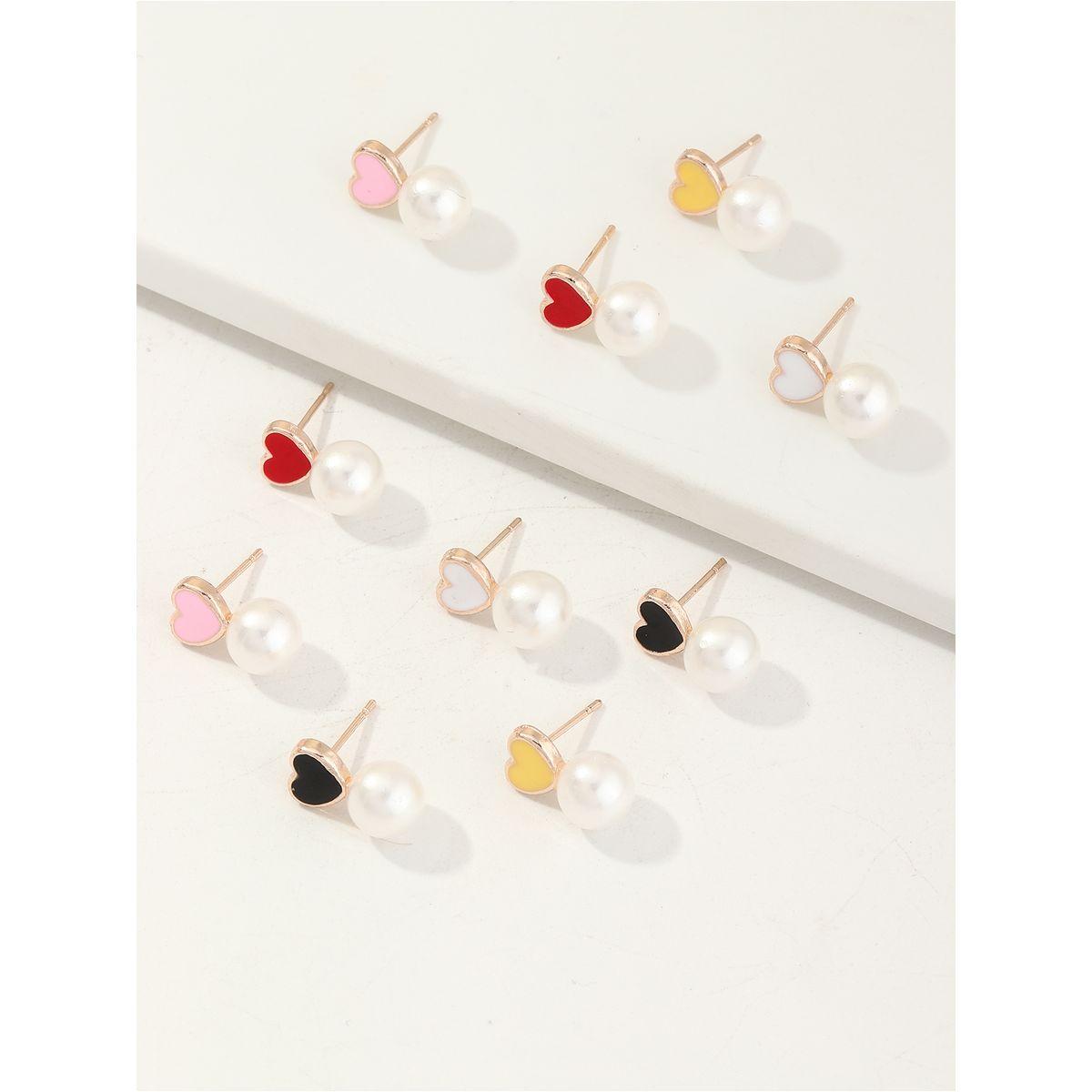 Styli Set of 5 - Heart Shape with Faux Pearl Drop Earrings-women-watchesandjewellery-jewellery-earrings-image-4