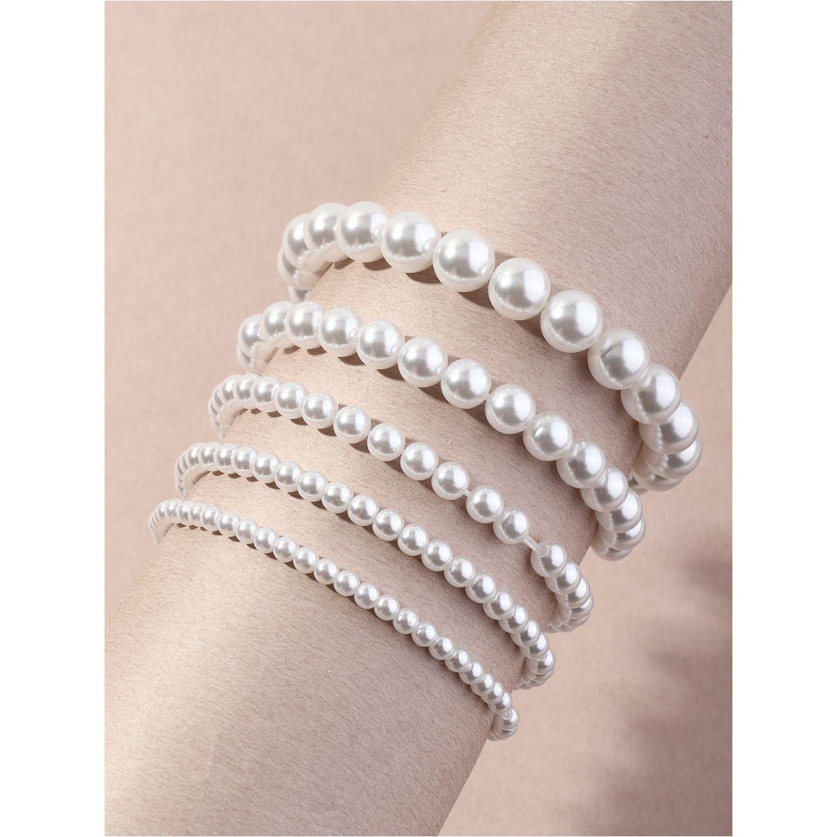 Styli Set of 5 - Embellished Faux Pearl Bracelet-women-watchesandjewellery-jewellery-banglesandbracelets-image-1