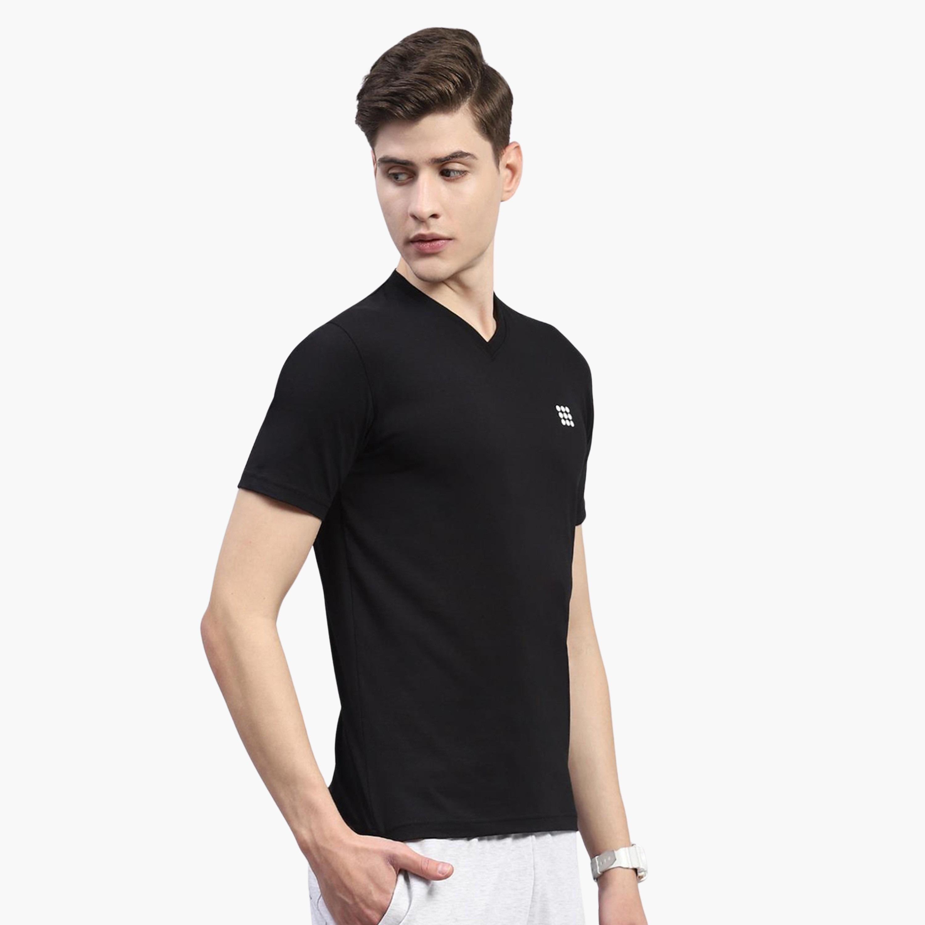 روك.ات ×ستايلي-  تي شيرت رجالي أسود سادة رقبة تصميم حرف V وأكمام قصيرة-men-clothing-tshirtsandpolos-tshirts-image-3