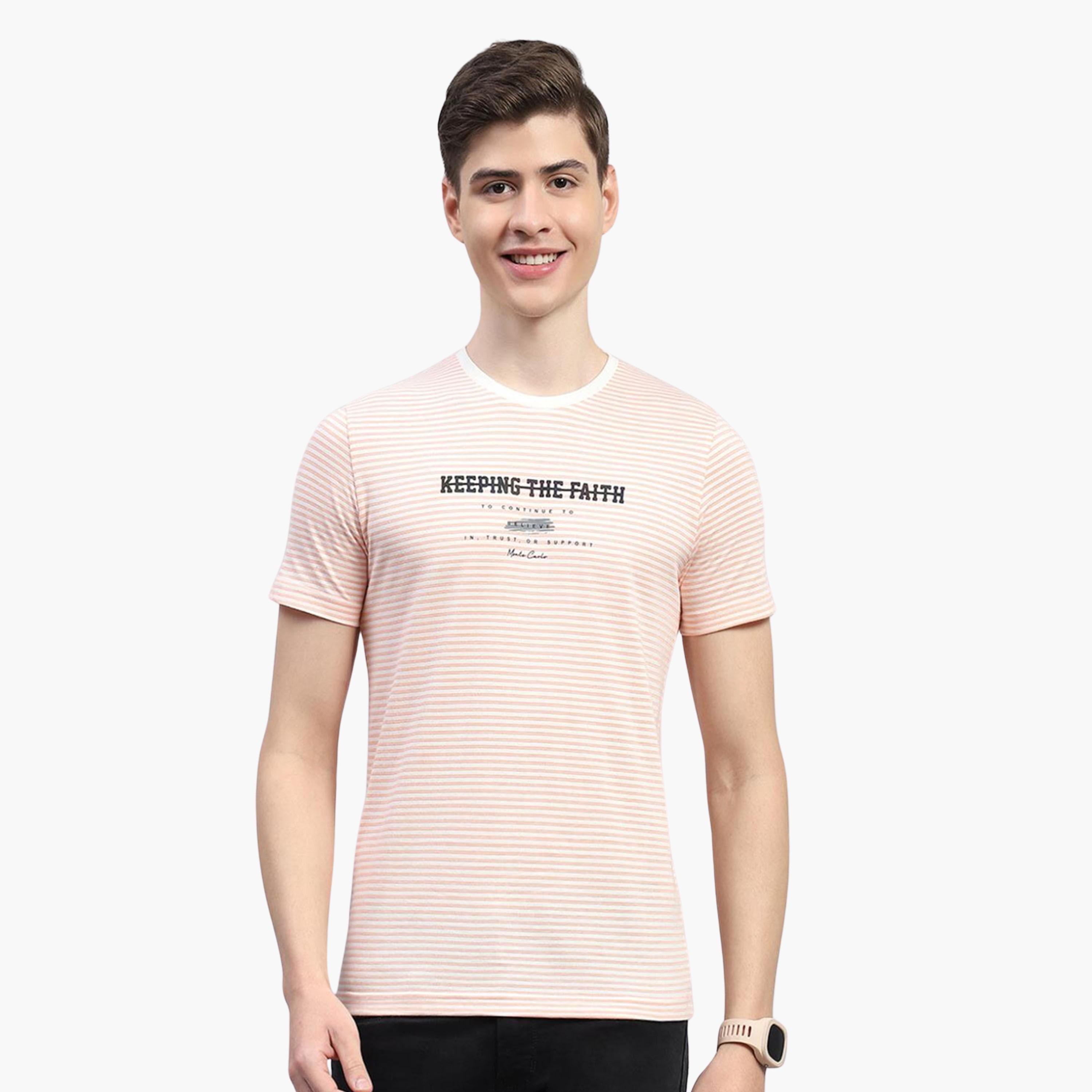مونت كارلو × ستايلي-  تي شيرت رجالي برتقالي مطبوع رقبة دائرية-men-clothing-tshirtsandpolos-tshirts-image-1