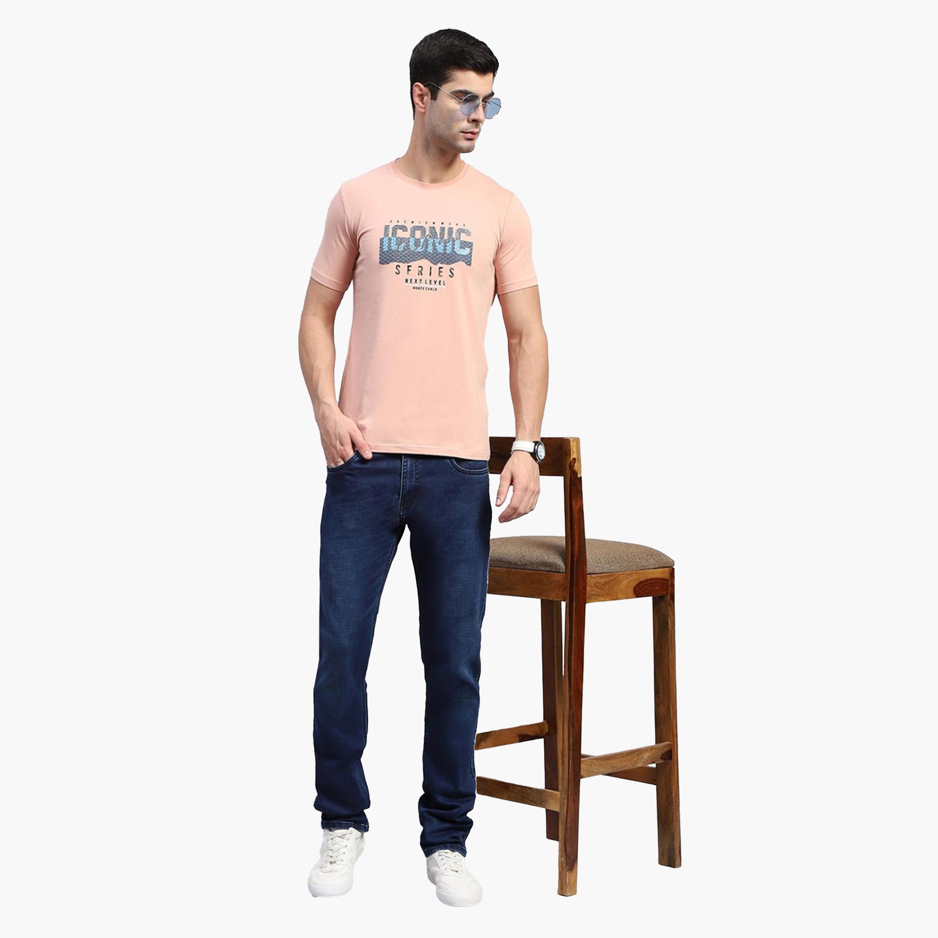 مونت كارلو × ستايلي-  تي شيرت رجالي رقبة دائرية مطبوع باللون الخوخي-men-clothing-tshirtsandpolos-tshirts-image-2