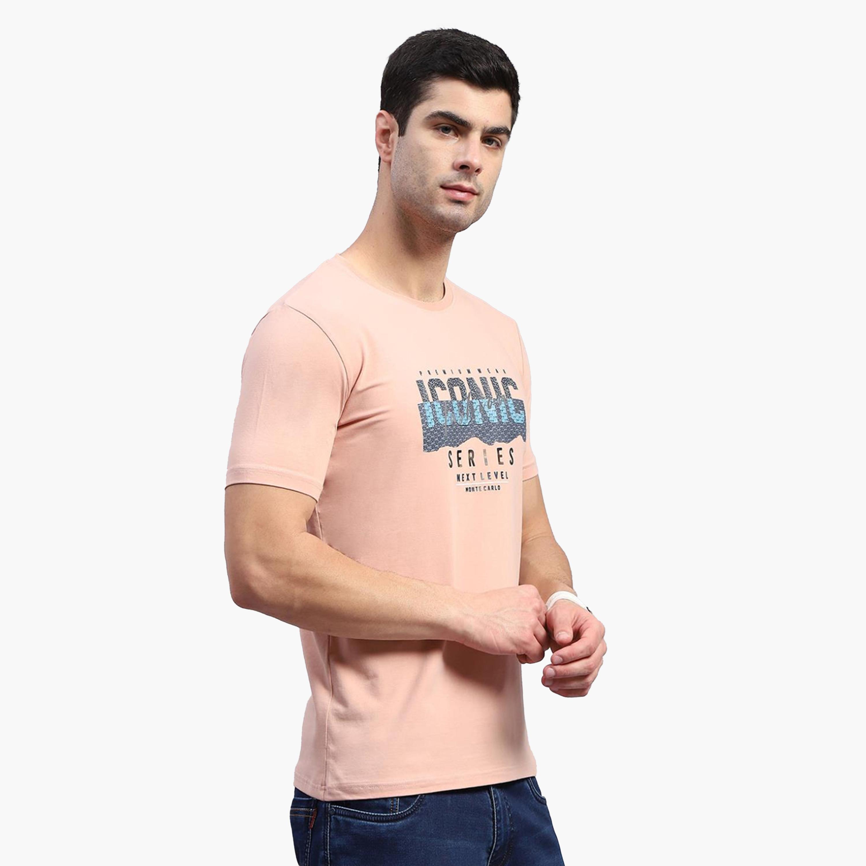 مونت كارلو × ستايلي-  تي شيرت رجالي رقبة دائرية مطبوع باللون الخوخي-men-clothing-tshirtsandpolos-tshirts-image-3