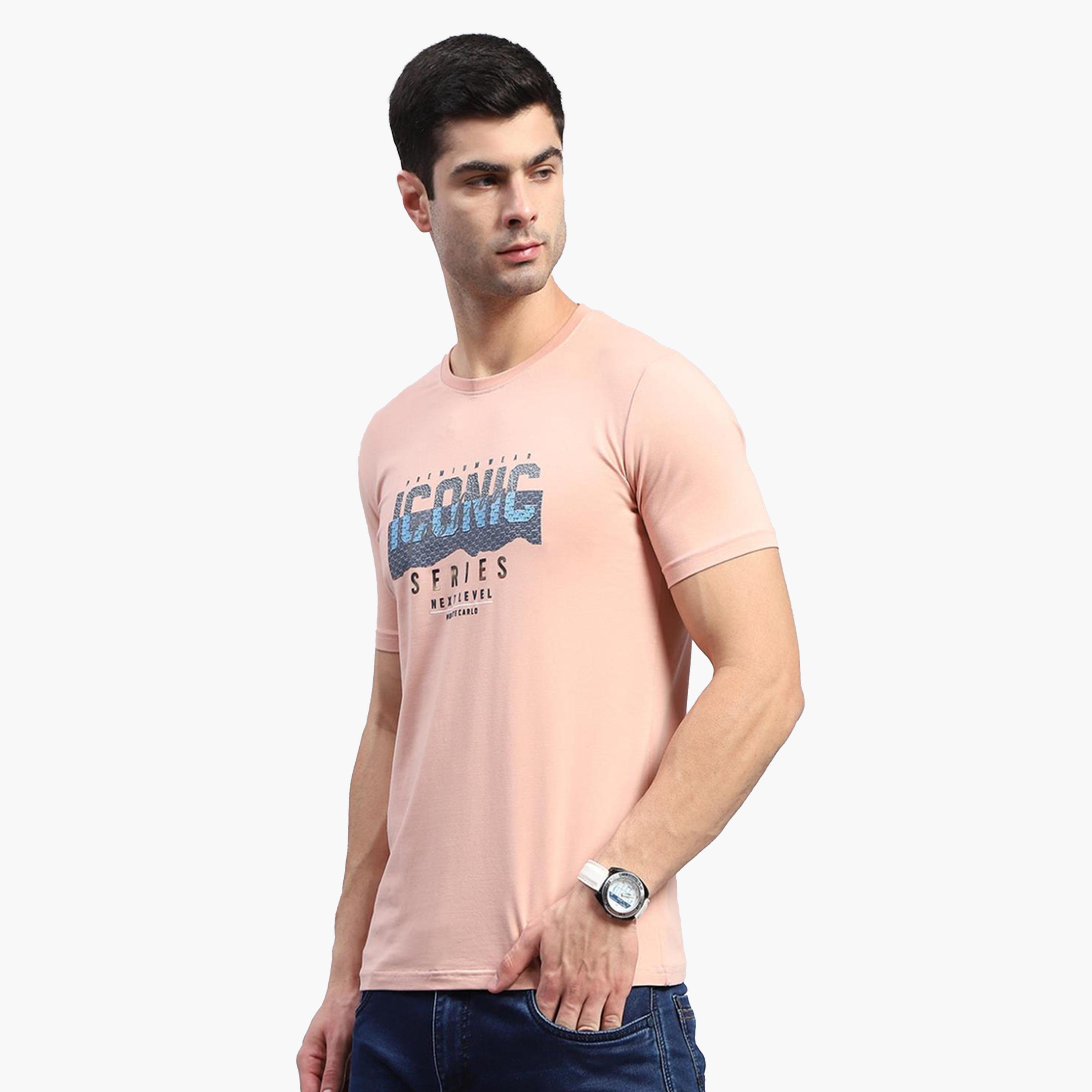 مونت كارلو × ستايلي-  تي شيرت رجالي رقبة دائرية مطبوع باللون الخوخي-men-clothing-tshirtsandpolos-tshirts-image-5