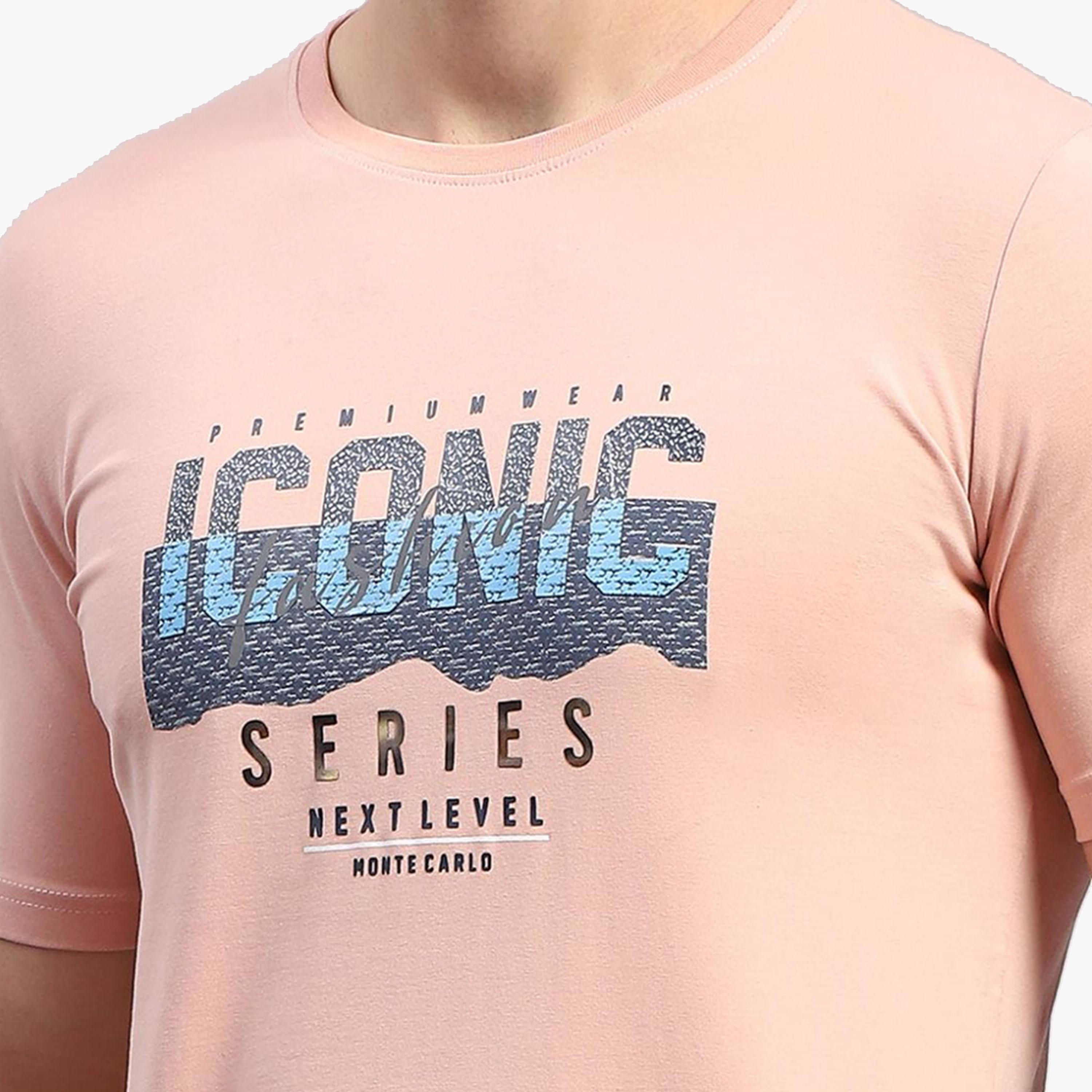 مونت كارلو × ستايلي-  تي شيرت رجالي رقبة دائرية مطبوع باللون الخوخي-men-clothing-tshirtsandpolos-tshirts-image-6