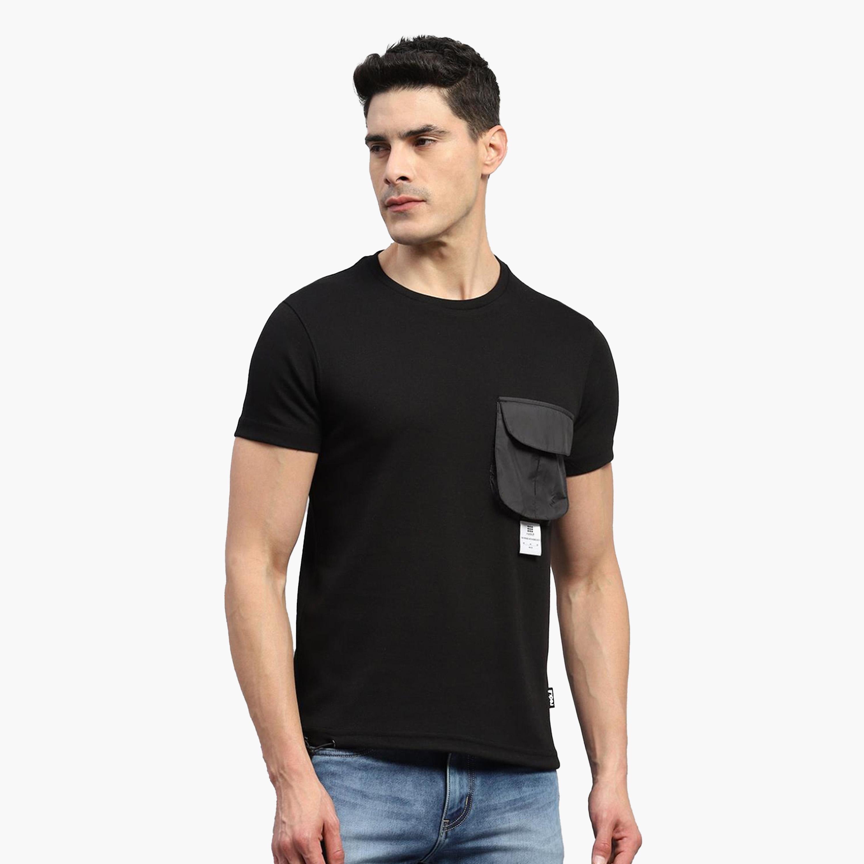 روك.ات ×ستايلي-  تي شيرت رجالي أسود سادة رقبة دائرية وتفاصيل جيوب-men-clothing-tshirtsandpolos-tshirts-image-1