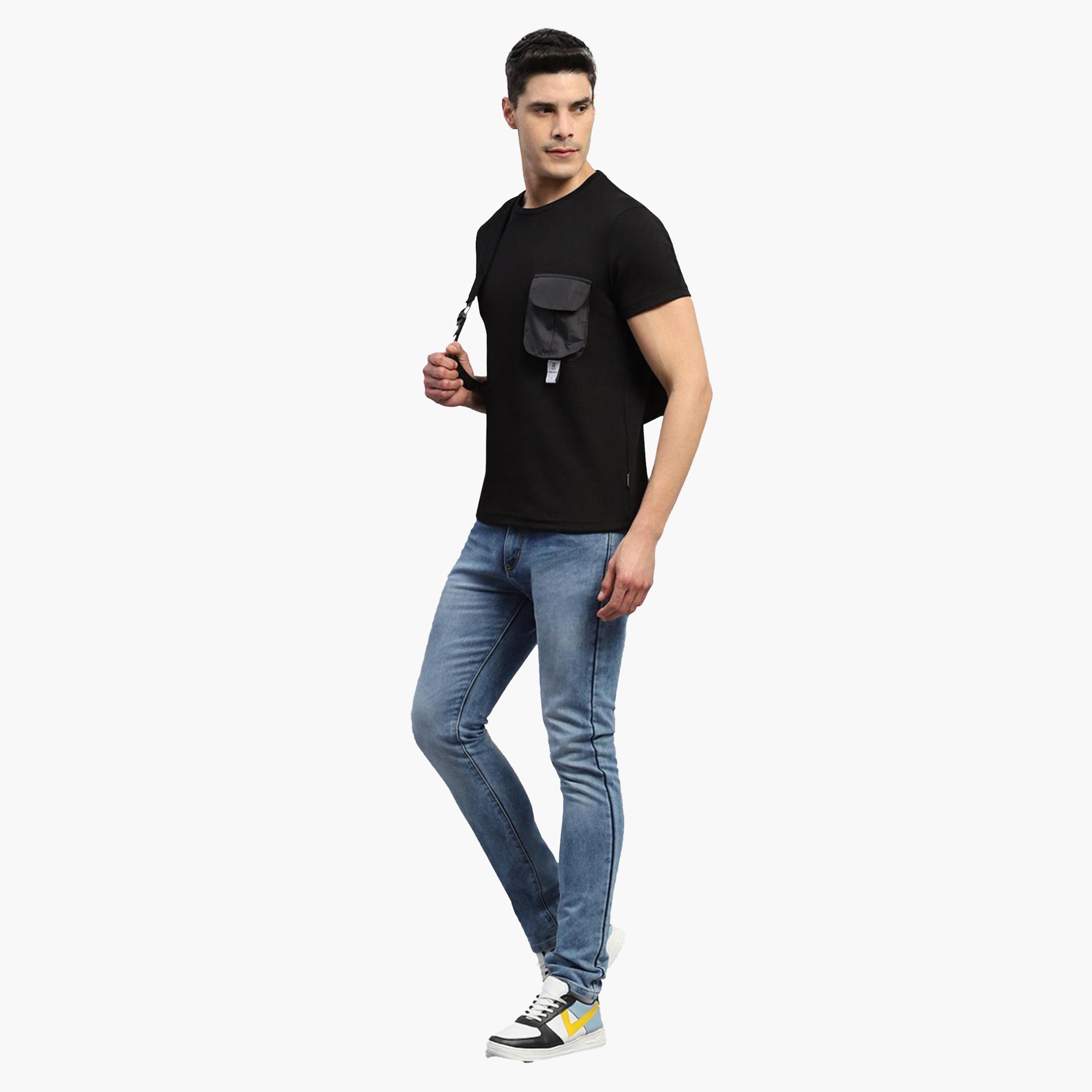 روك.ات ×ستايلي-  تي شيرت رجالي أسود سادة رقبة دائرية وتفاصيل جيوب-men-clothing-tshirtsandpolos-tshirts-image-2
