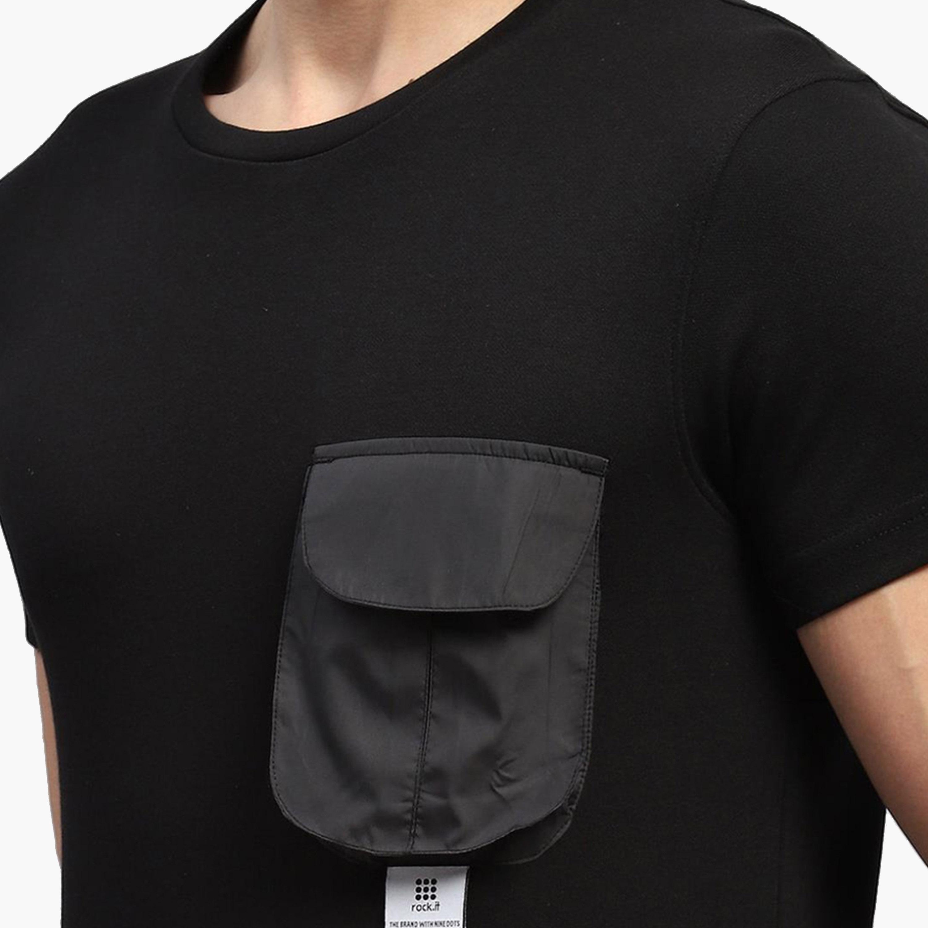 روك.ات ×ستايلي-  تي شيرت رجالي أسود سادة رقبة دائرية وتفاصيل جيوب-men-clothing-tshirtsandpolos-tshirts-image-6