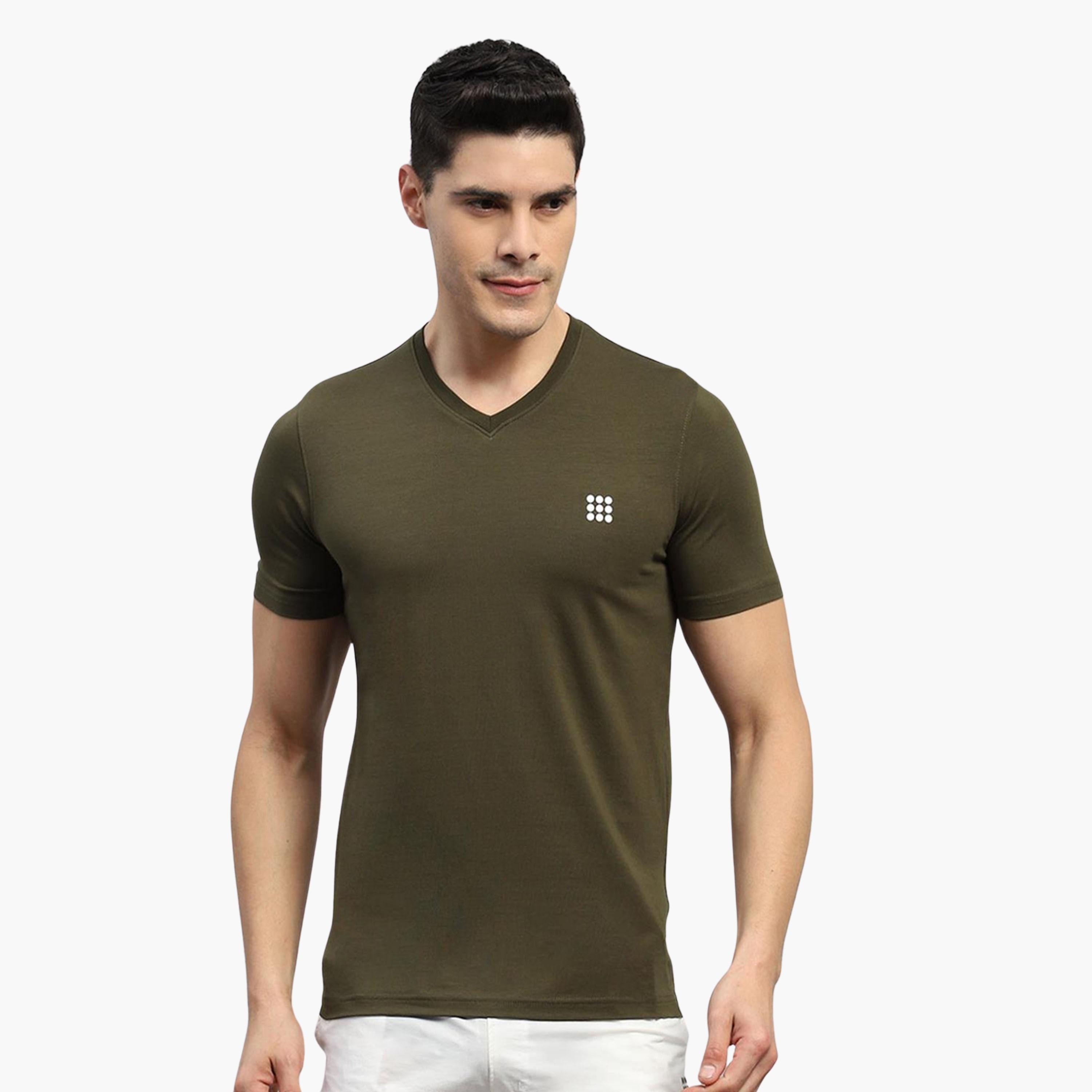 Rock.it X Styli Men Olive Solid V Neck Short Sleeves T-Shirt-men-clothing-tshirtsandpolos-tshirts-image-1