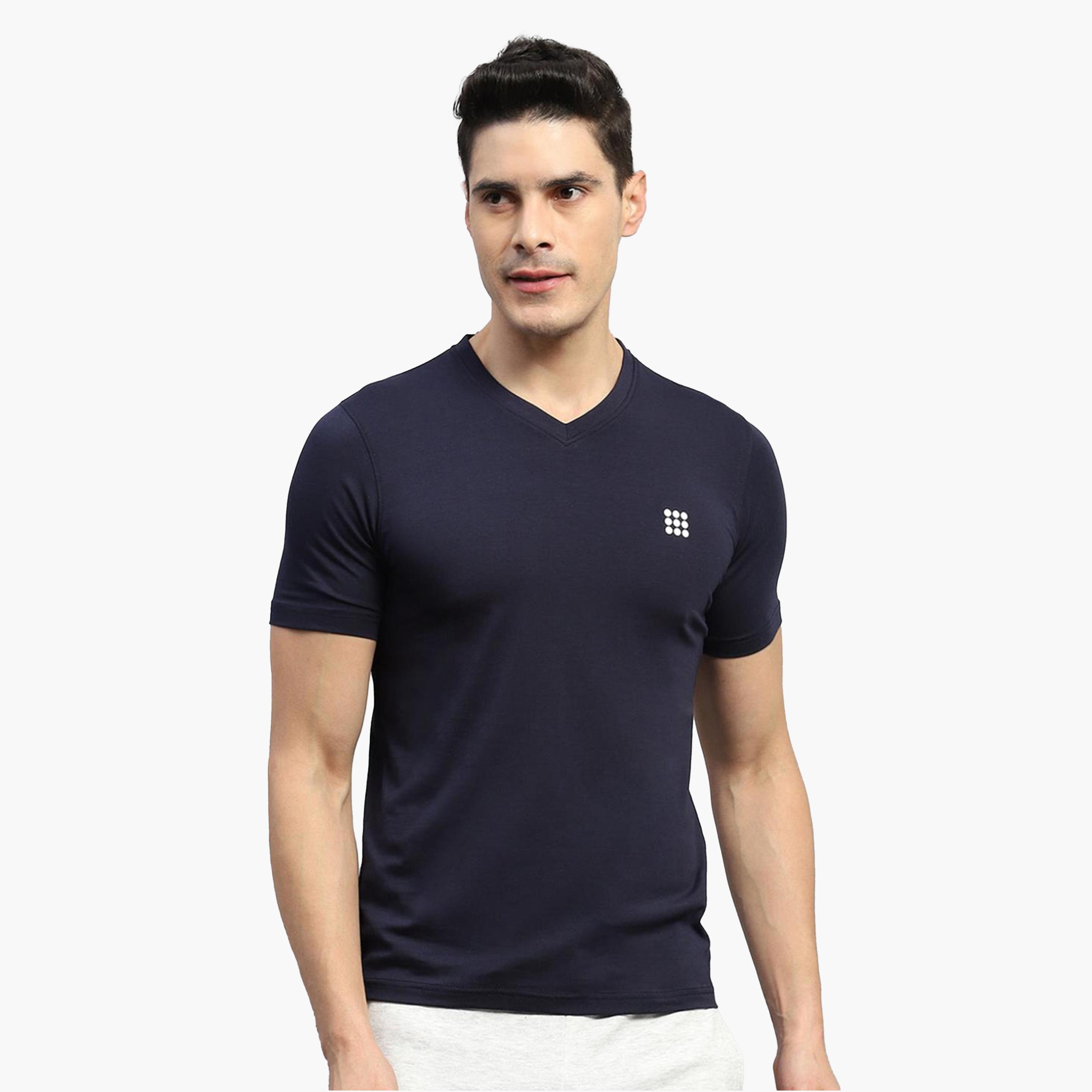 Rock.it X Styli Men Navy Solid V Neck Short Sleeves T Shirt-men-clothing-tshirtsandpolos-tshirts-image-1