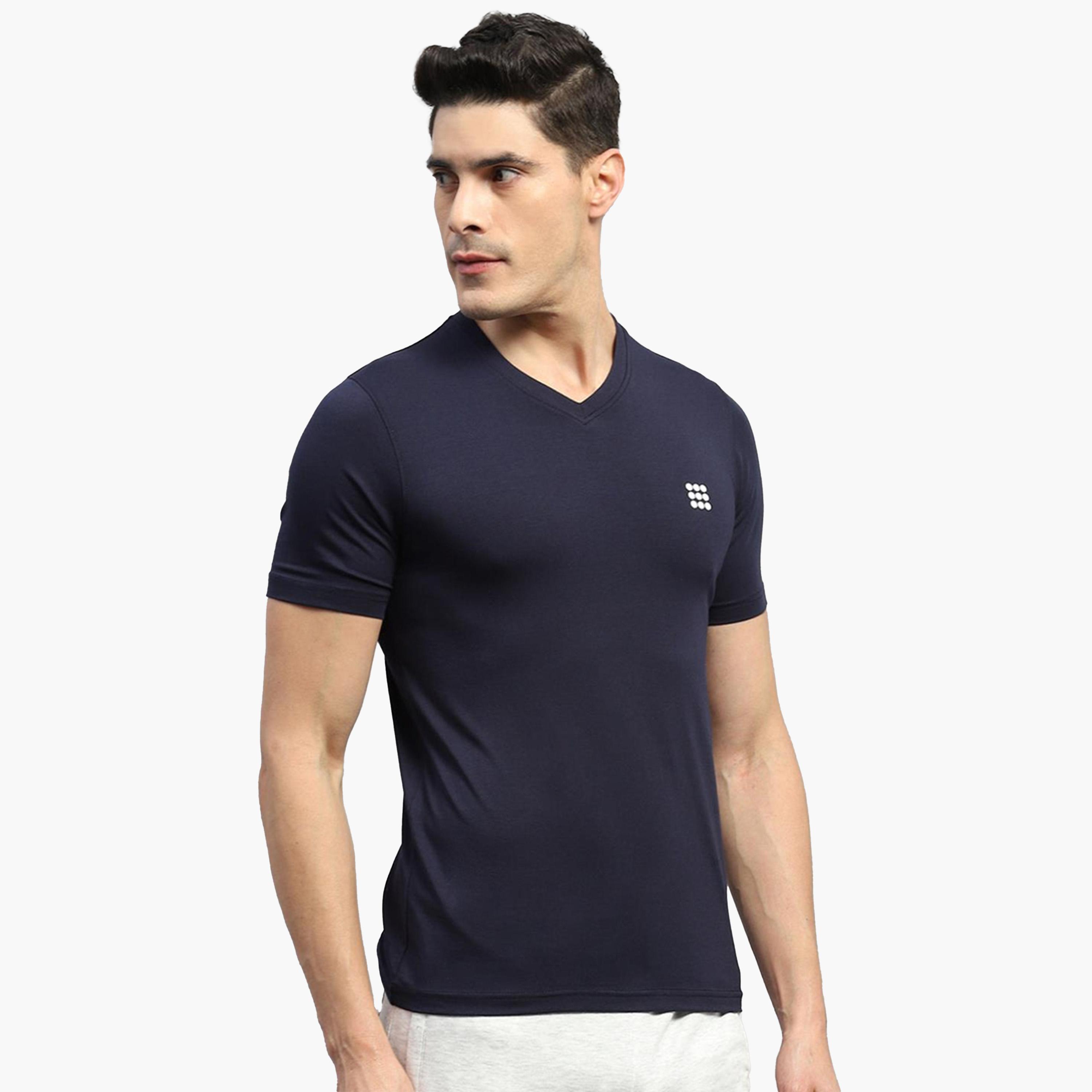 Rock.it X Styli Men Navy Solid V Neck Short Sleeves T Shirt-men-clothing-tshirtsandpolos-tshirts-image-3