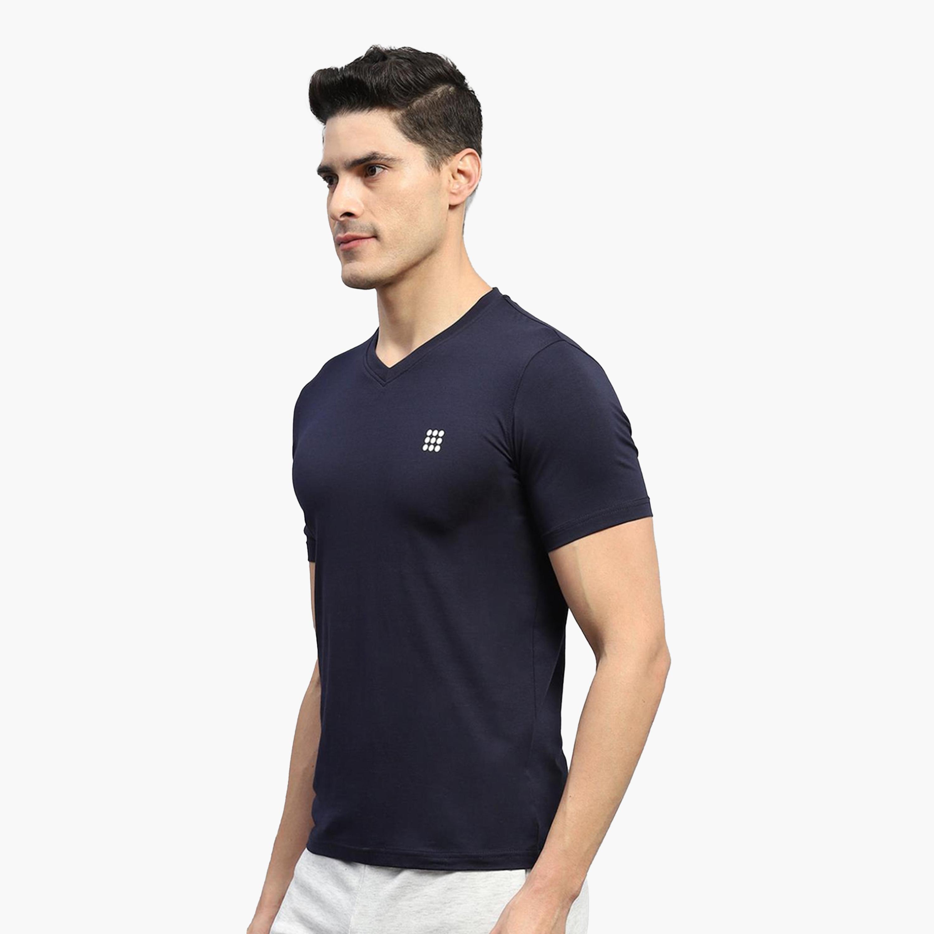 Rock.it X Styli Men Navy Solid V Neck Short Sleeves T Shirt-men-clothing-tshirtsandpolos-tshirts-image-5