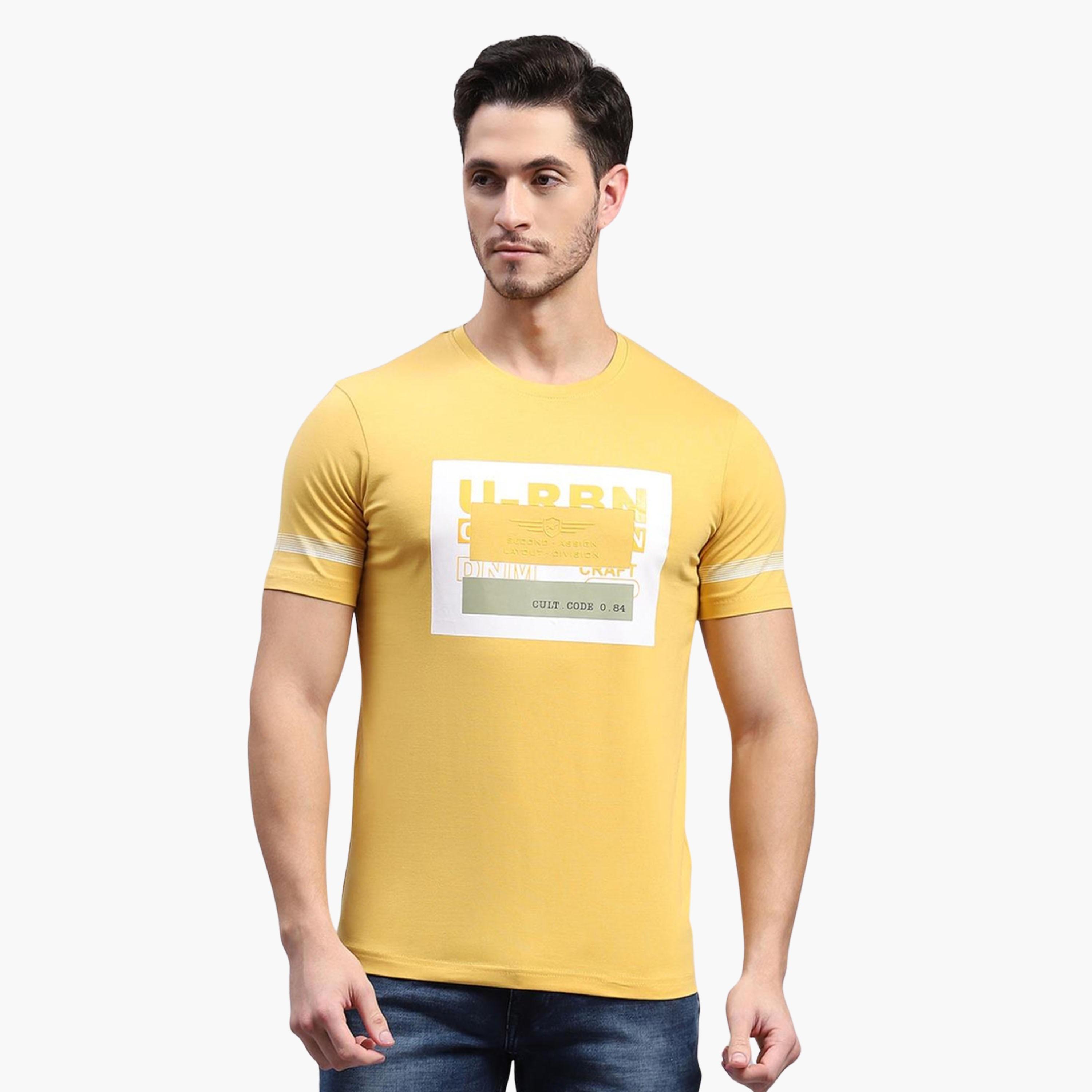Monte Carlo X Styli Regular Fit Mustard Printed Round Neck TShirt-men-clothing-tshirtsandpolos-tshirts-image-1
