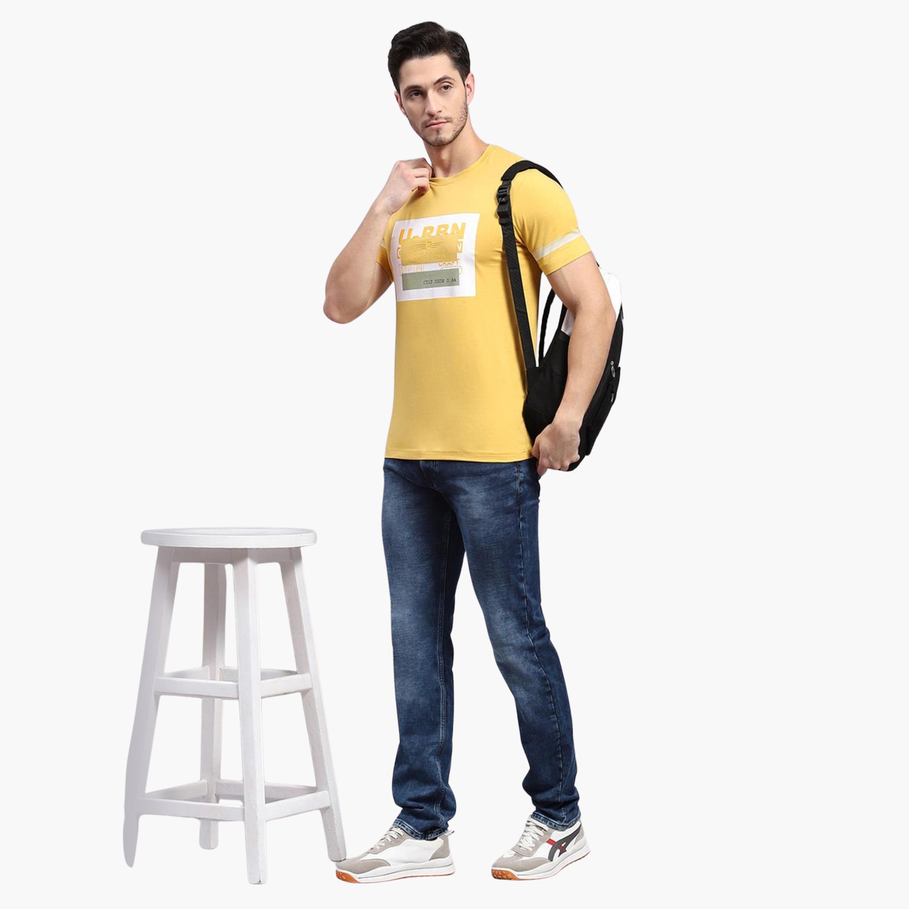 Monte Carlo X Styli Regular Fit Mustard Printed Round Neck TShirt-men-clothing-tshirtsandpolos-tshirts-image-2