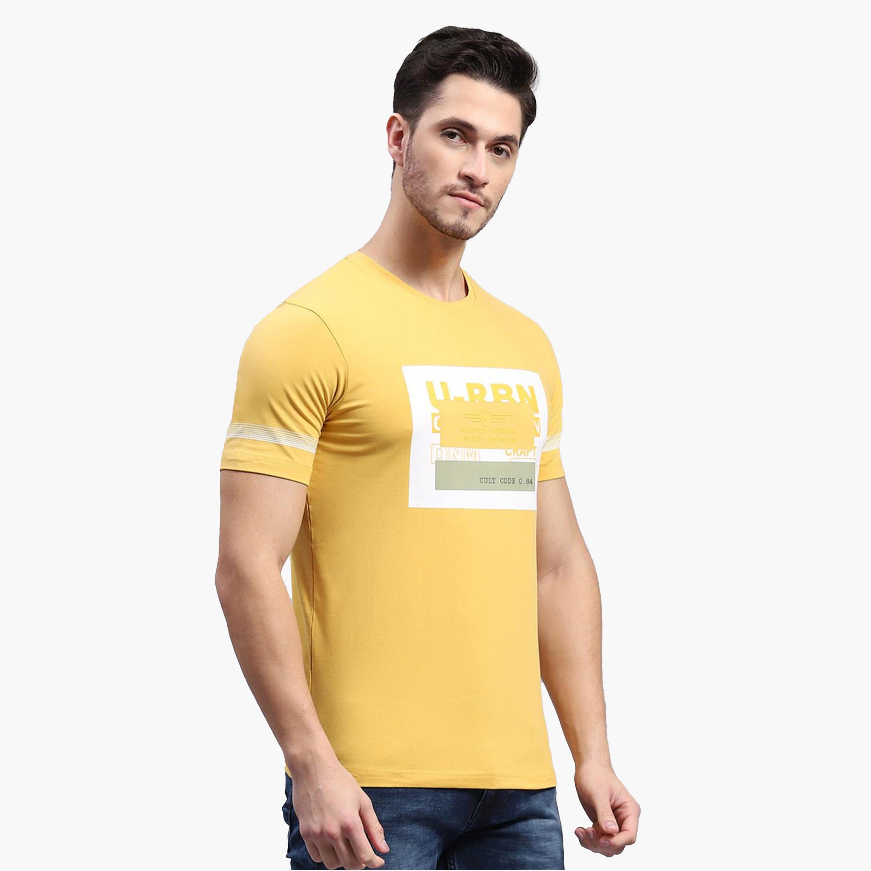 Monte Carlo X Styli Regular Fit Mustard Printed Round Neck TShirt-men-clothing-tshirtsandpolos-tshirts-image-3