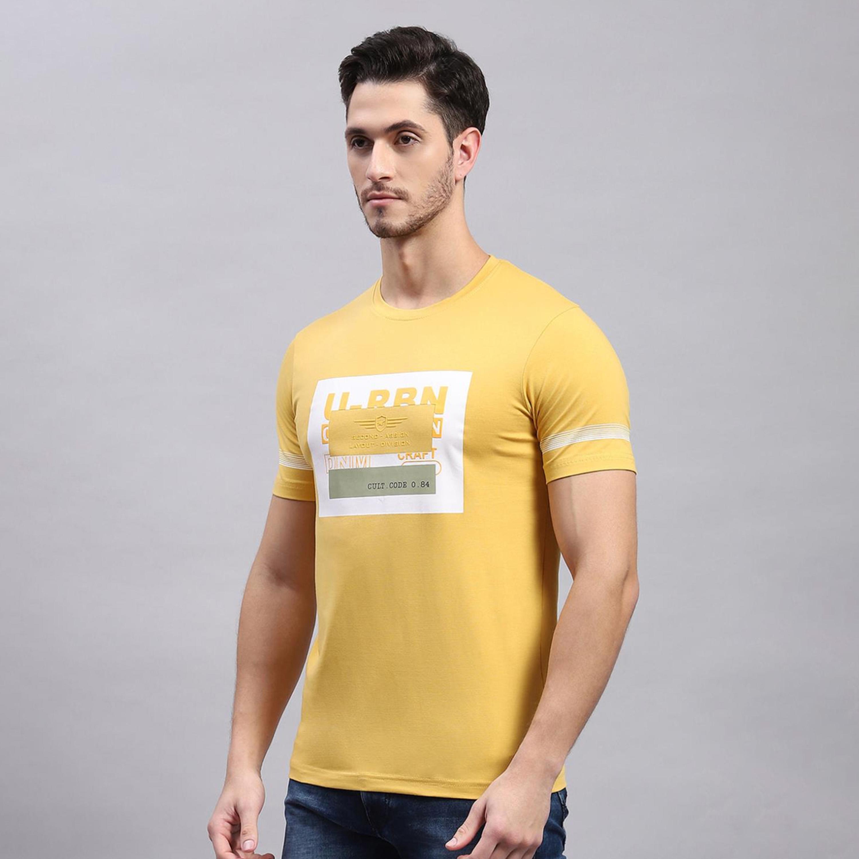 Monte Carlo X Styli Regular Fit Mustard Printed Round Neck TShirt-men-clothing-tshirtsandpolos-tshirts-image-5