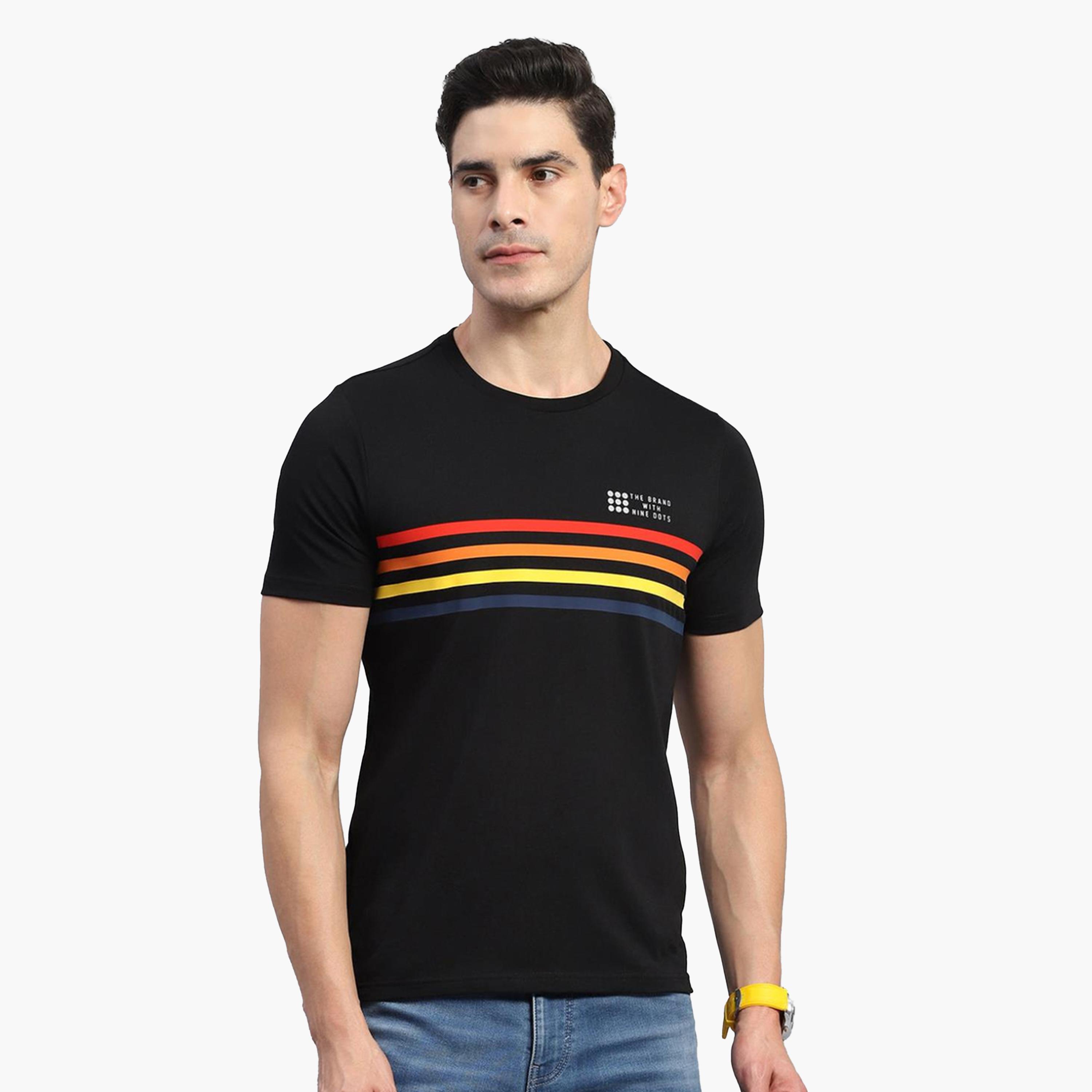 روك.ات ×ستايلي-  تي شيرت رجالي أسود مخطط رقبة دائرية وأكمام نصفية-men-clothing-tshirtsandpolos-tshirts-image-1