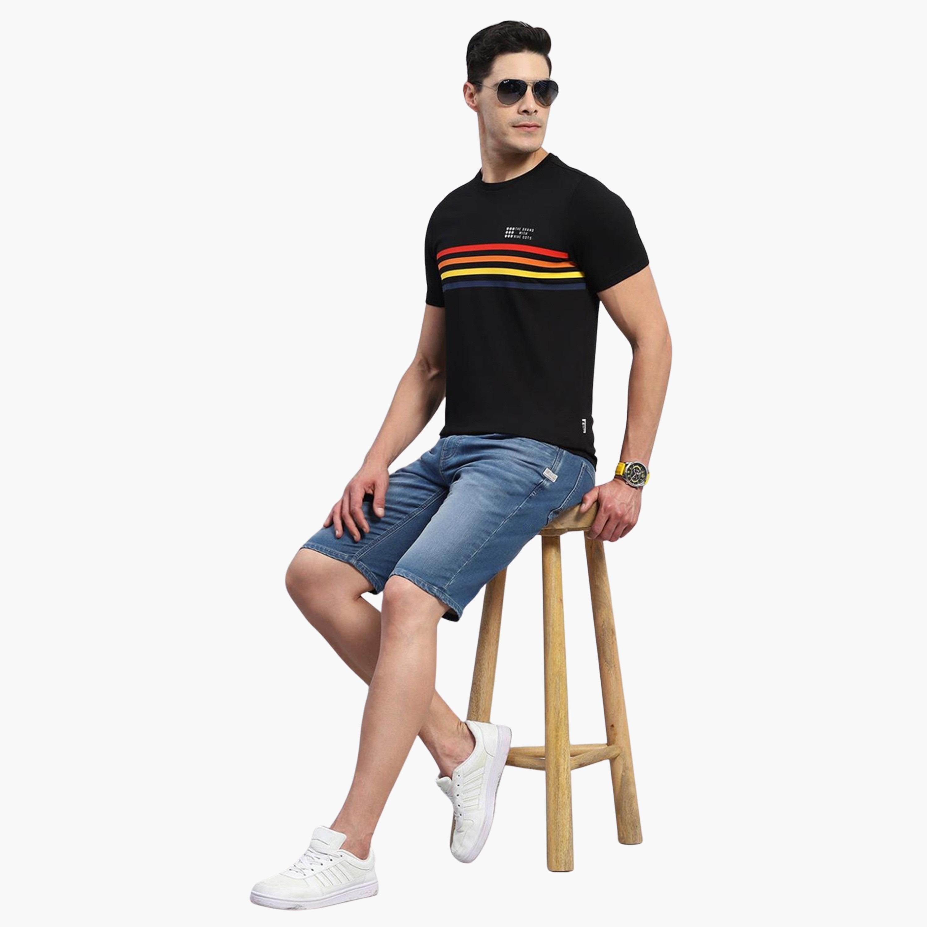 روك.ات ×ستايلي-  تي شيرت رجالي أسود مخطط رقبة دائرية وأكمام نصفية-men-clothing-tshirtsandpolos-tshirts-image-2