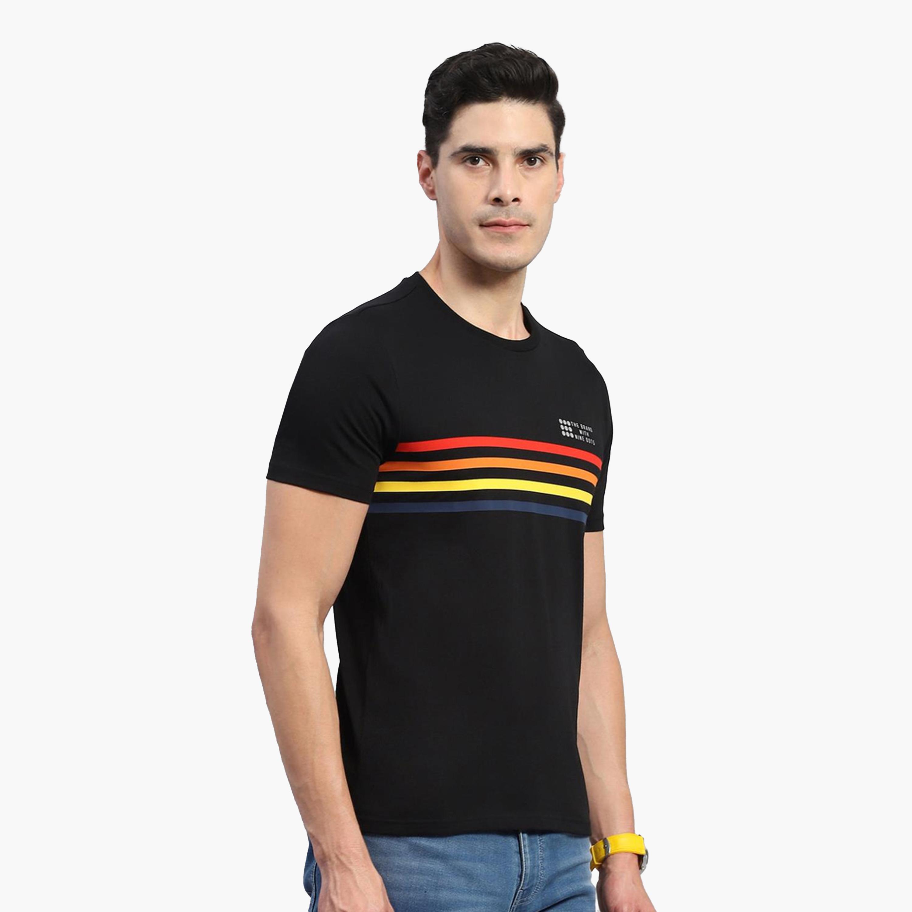 روك.ات ×ستايلي-  تي شيرت رجالي أسود مخطط رقبة دائرية وأكمام نصفية-men-clothing-tshirtsandpolos-tshirts-image-3