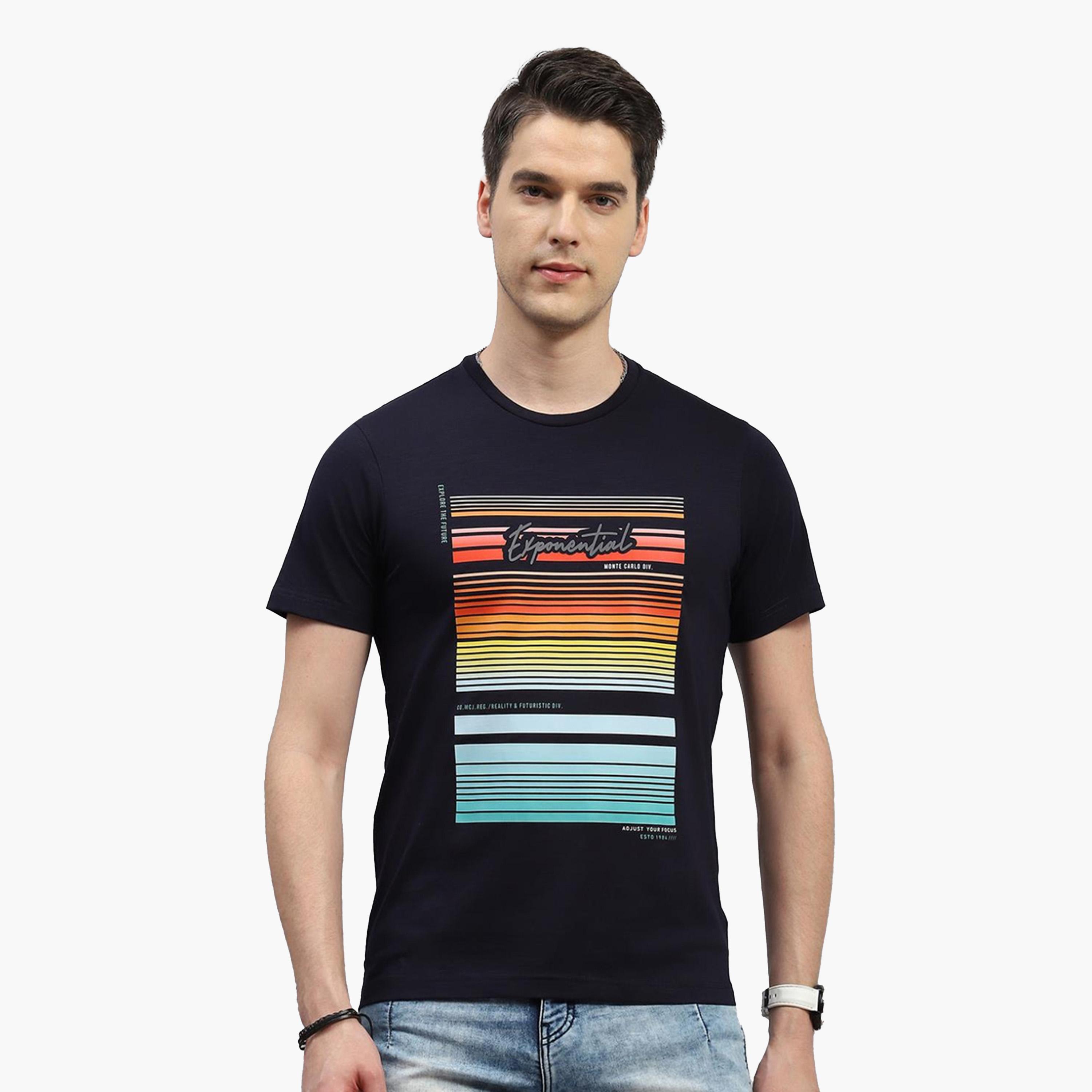 مونت كارلو × ستايلي-  تي شيرت رجالي مطبوع باللون الأزرق الداكن-men-clothing-tshirtsandpolos-tshirts-image-1