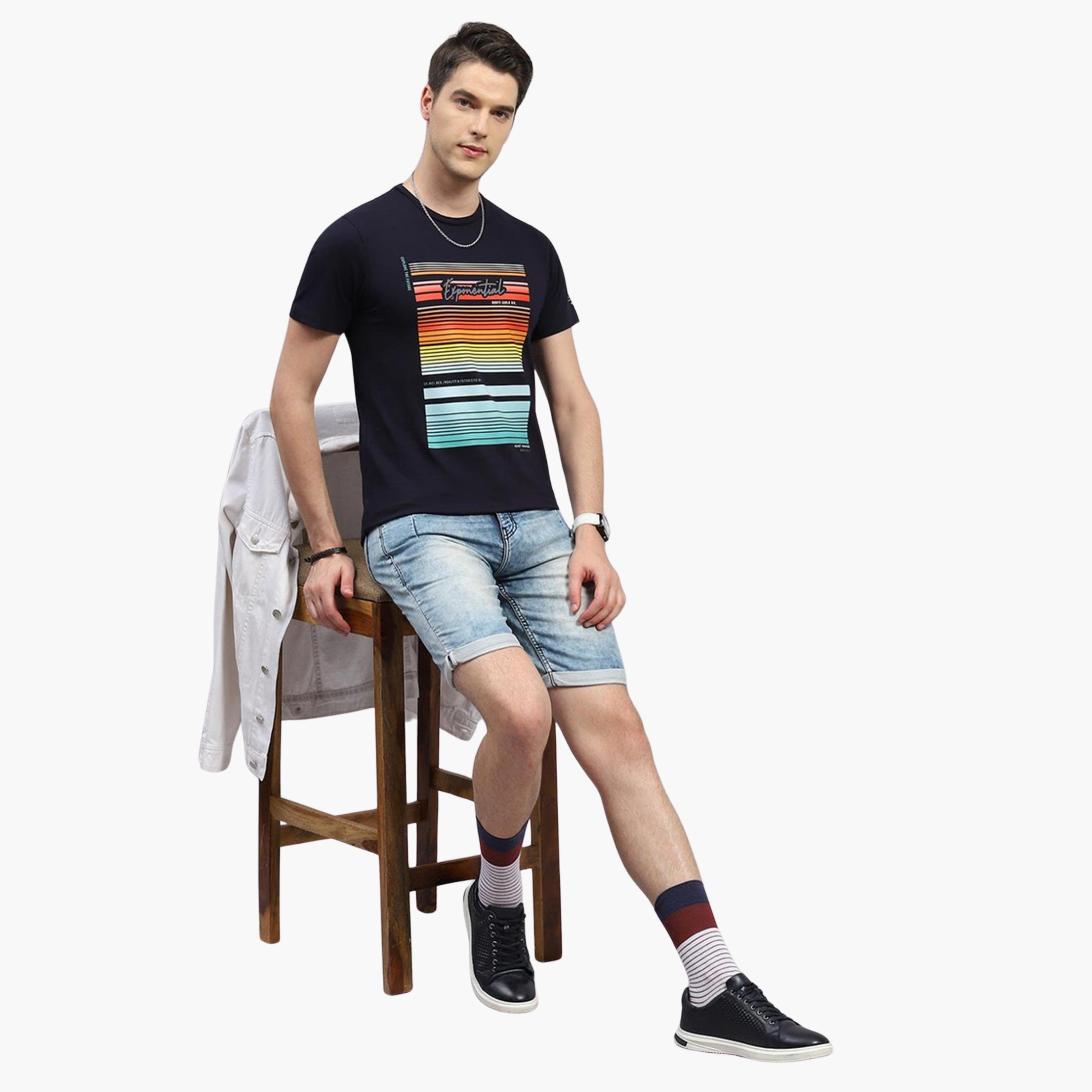 مونت كارلو × ستايلي-  تي شيرت رجالي مطبوع باللون الأزرق الداكن-men-clothing-tshirtsandpolos-tshirts-image-2
