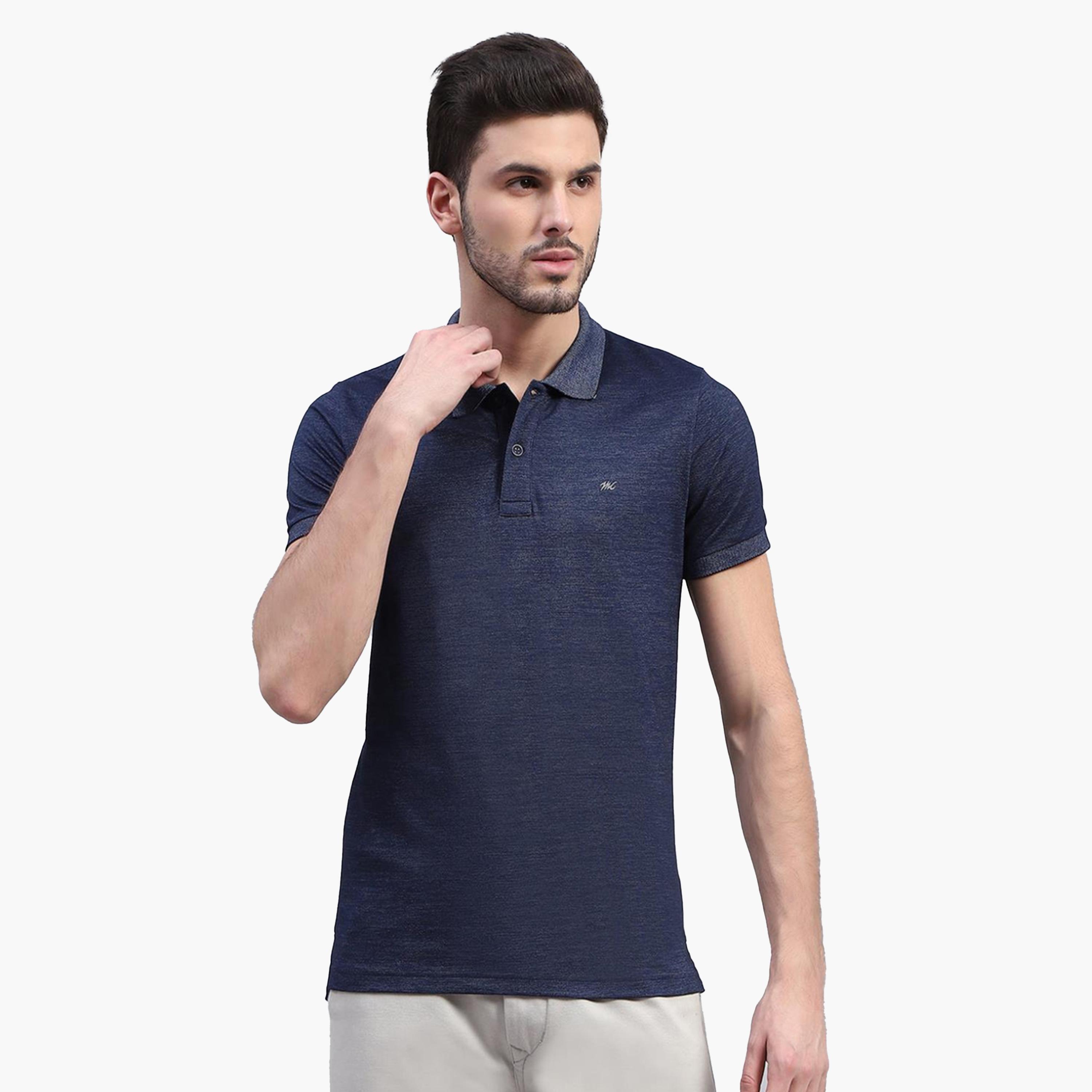 مونت كارلو × ستايلي-  تي شيرت رجالي أزرق سادة ياقة بولو وأكمام نصفية-men-clothing-tshirtsandpolos-tshirts-image-1