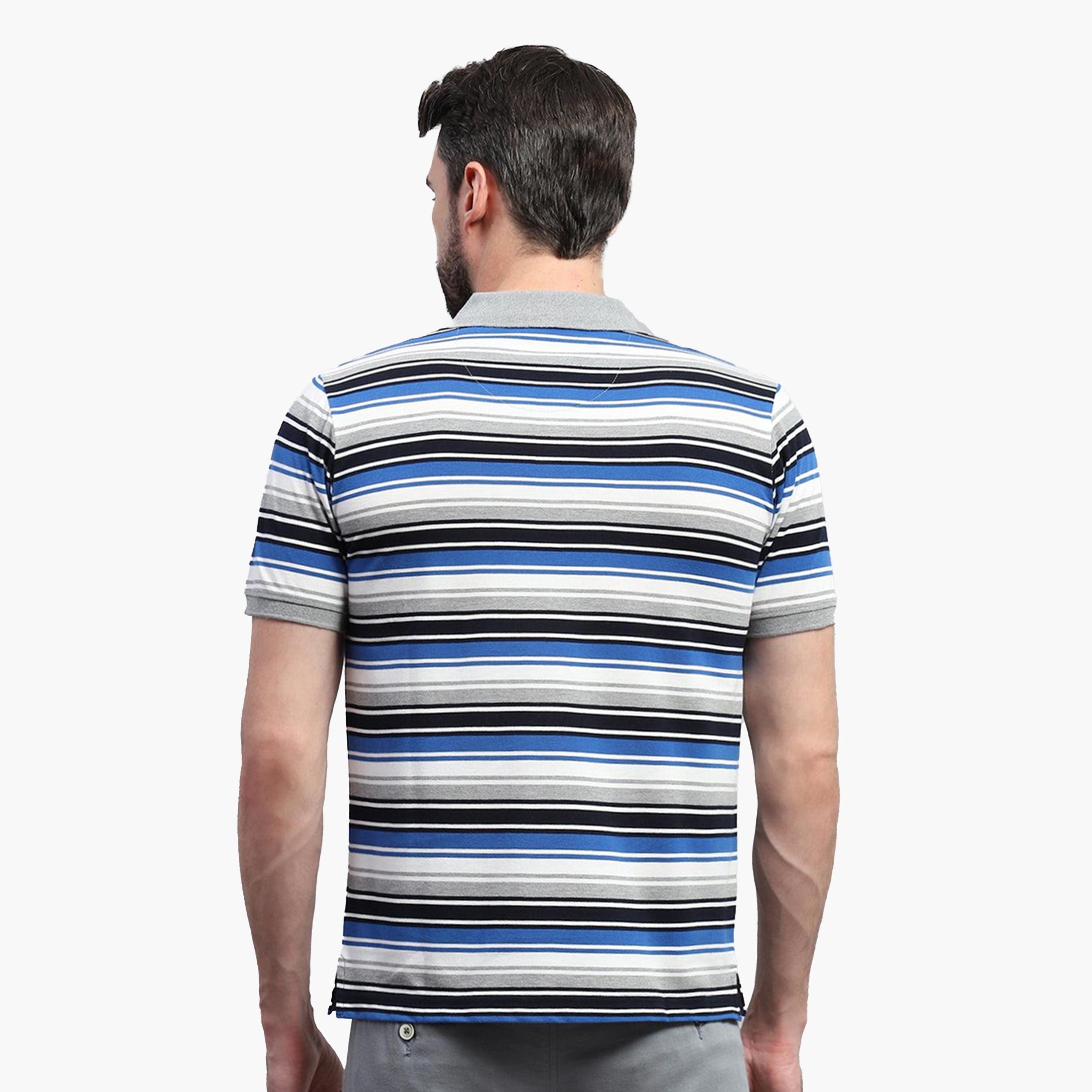 Monte Carlo X Styli Men Grey & Blue Striped Collared Neck Half Sleeve Tshirt-men-clothing-tshirtsandpolos-tshirts-image-4