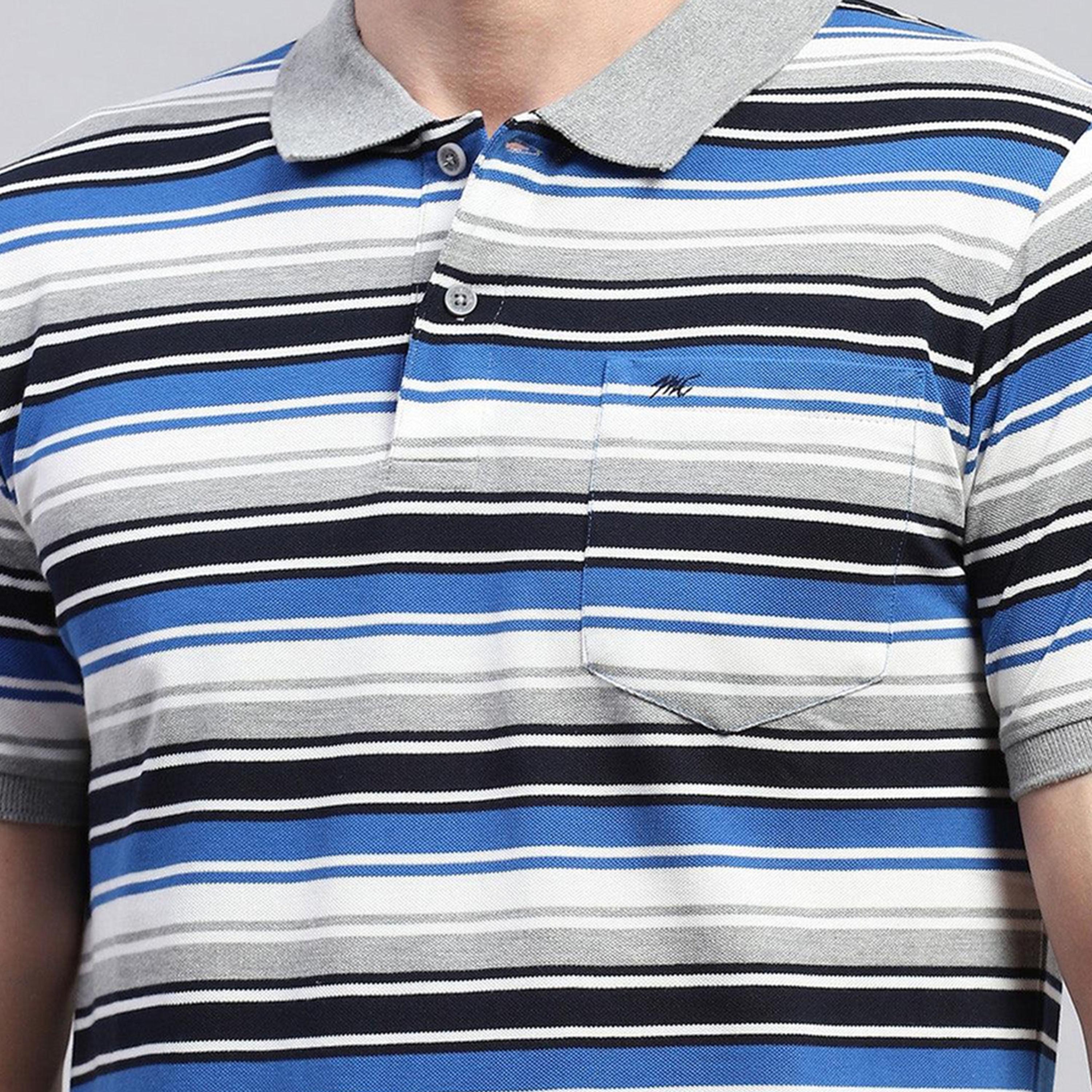 Monte Carlo X Styli Men Grey & Blue Striped Collared Neck Half Sleeve Tshirt-men-clothing-tshirtsandpolos-tshirts-image-6