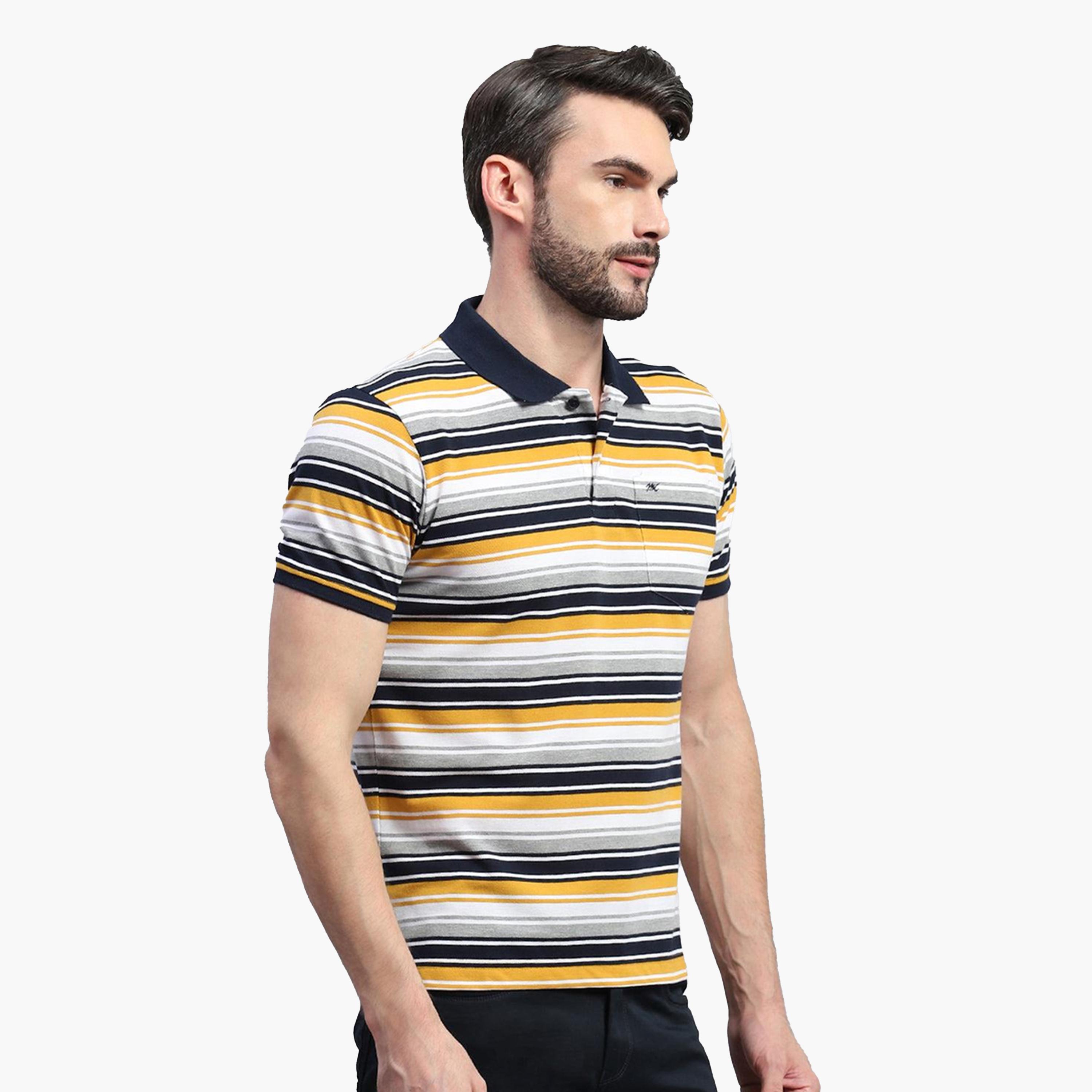 Monte Carlo X Styli Men Yellow & White Striped Collared Neck Half sleeve T-shirt-men-clothing-tshirtsandpolos-tshirts-image-3