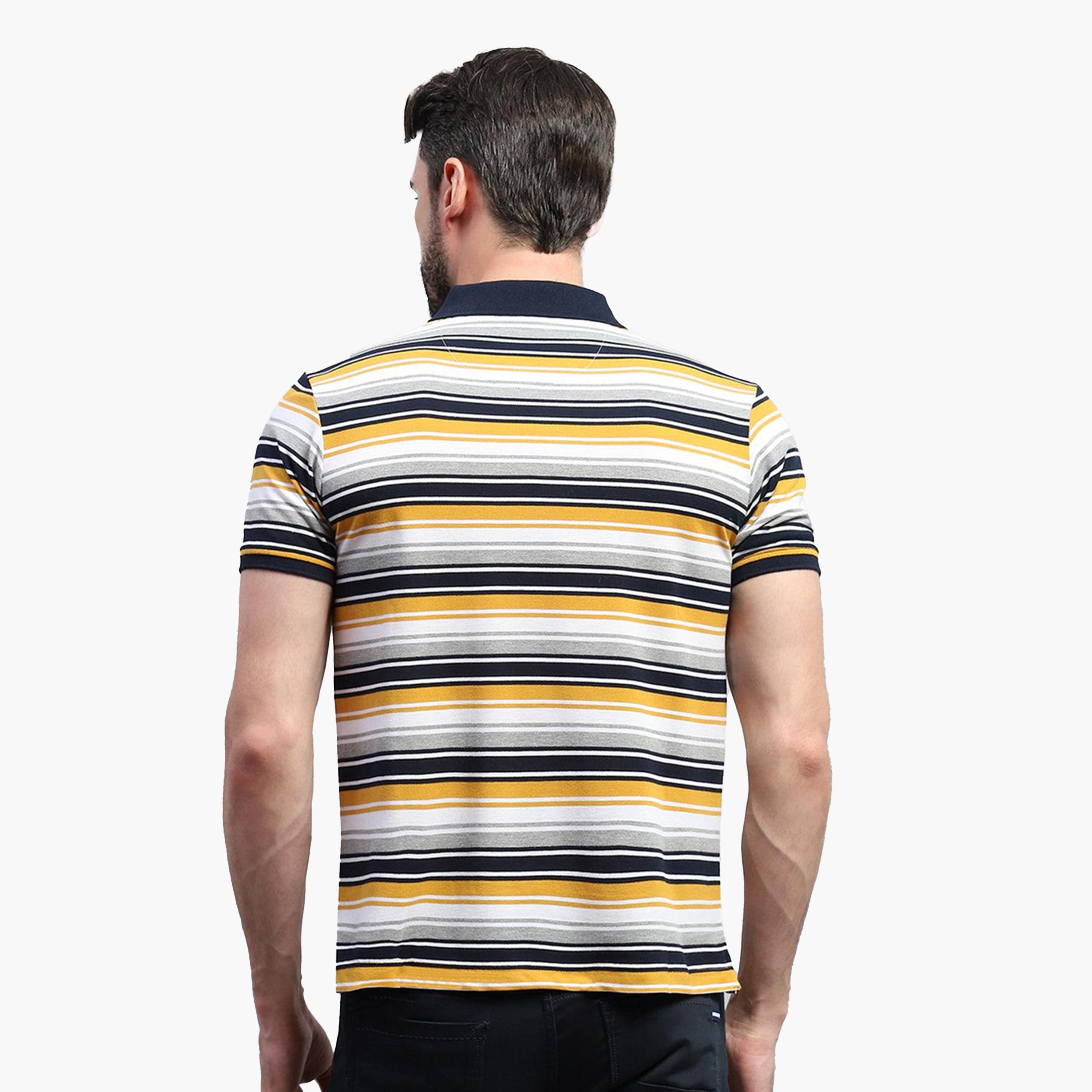 Monte Carlo X Styli Men Yellow & White Striped Collared Neck Half sleeve T-shirt-men-clothing-tshirtsandpolos-tshirts-image-4