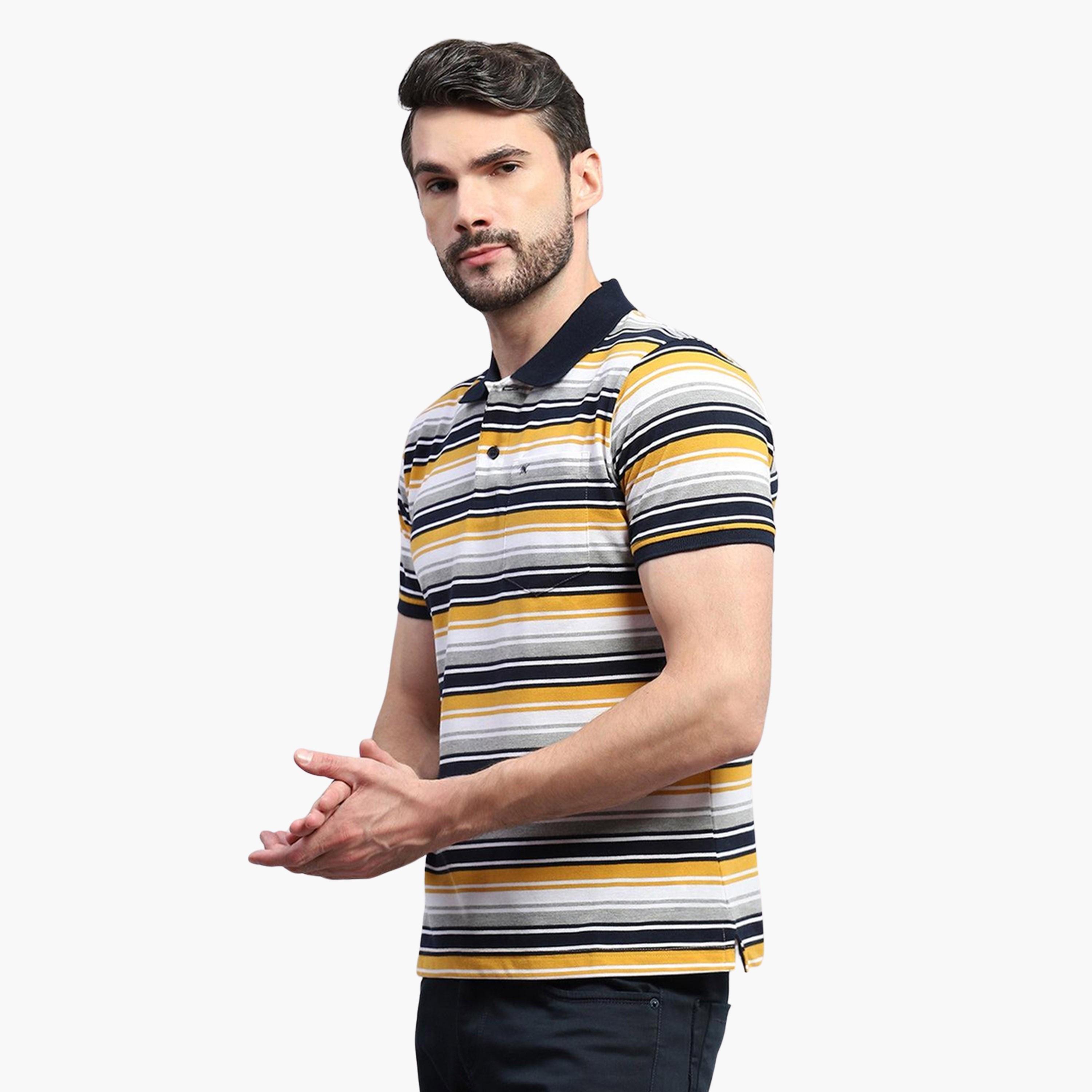 Monte Carlo X Styli Men Yellow & White Striped Collared Neck Half sleeve T-shirt-men-clothing-tshirtsandpolos-tshirts-image-5