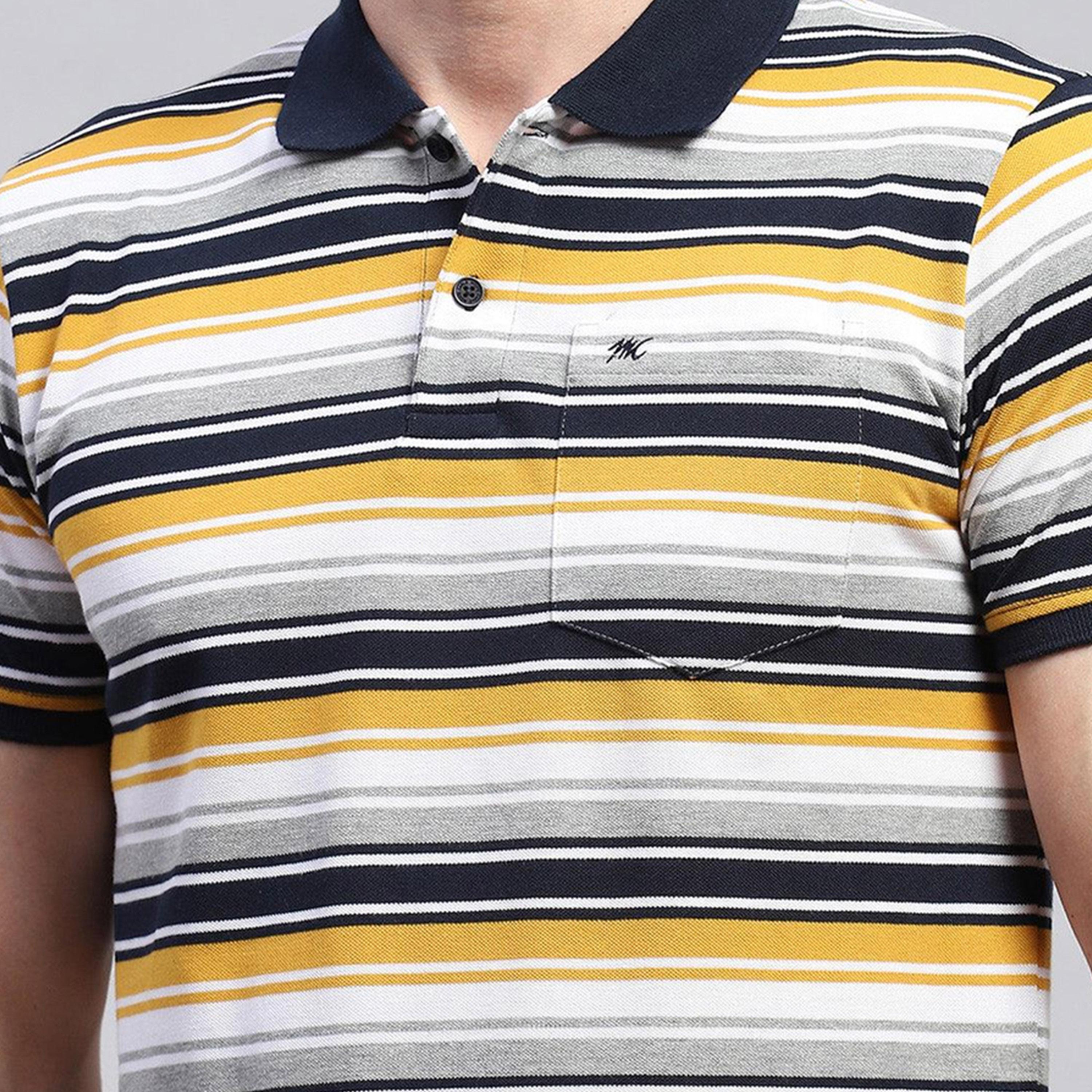 Monte Carlo X Styli Men Yellow & White Striped Collared Neck Half sleeve T-shirt-men-clothing-tshirtsandpolos-tshirts-image-6