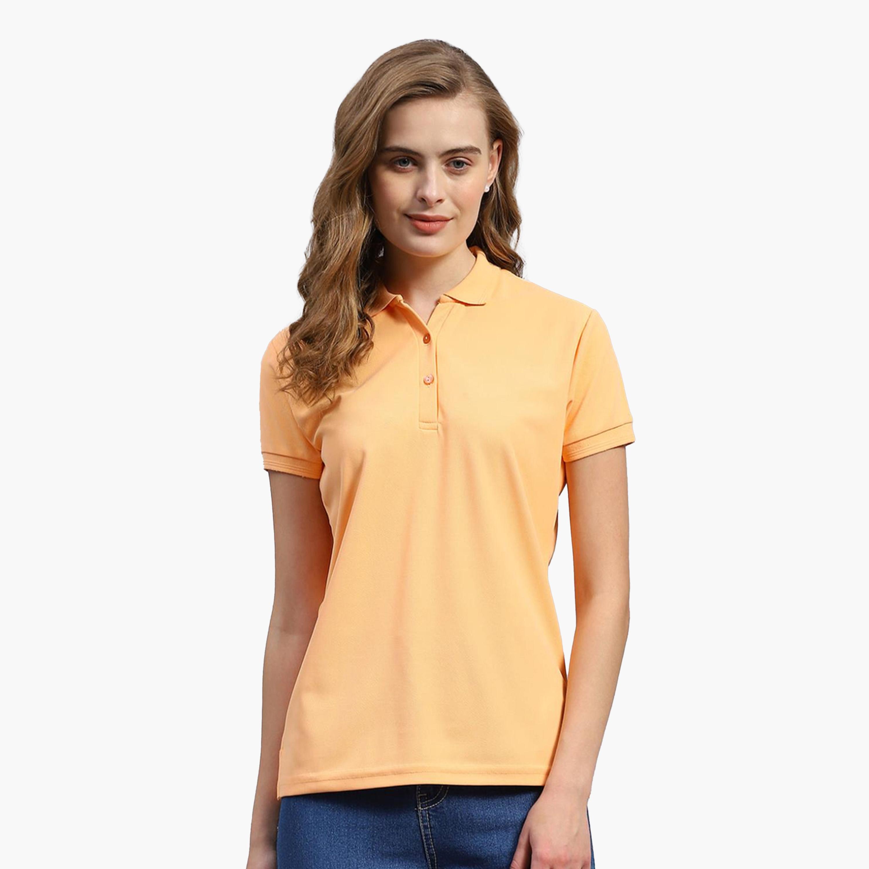 Rock.it X Styli Women Peach Solid Polo Collar TShirt-women-clothing-tshirts-image-1