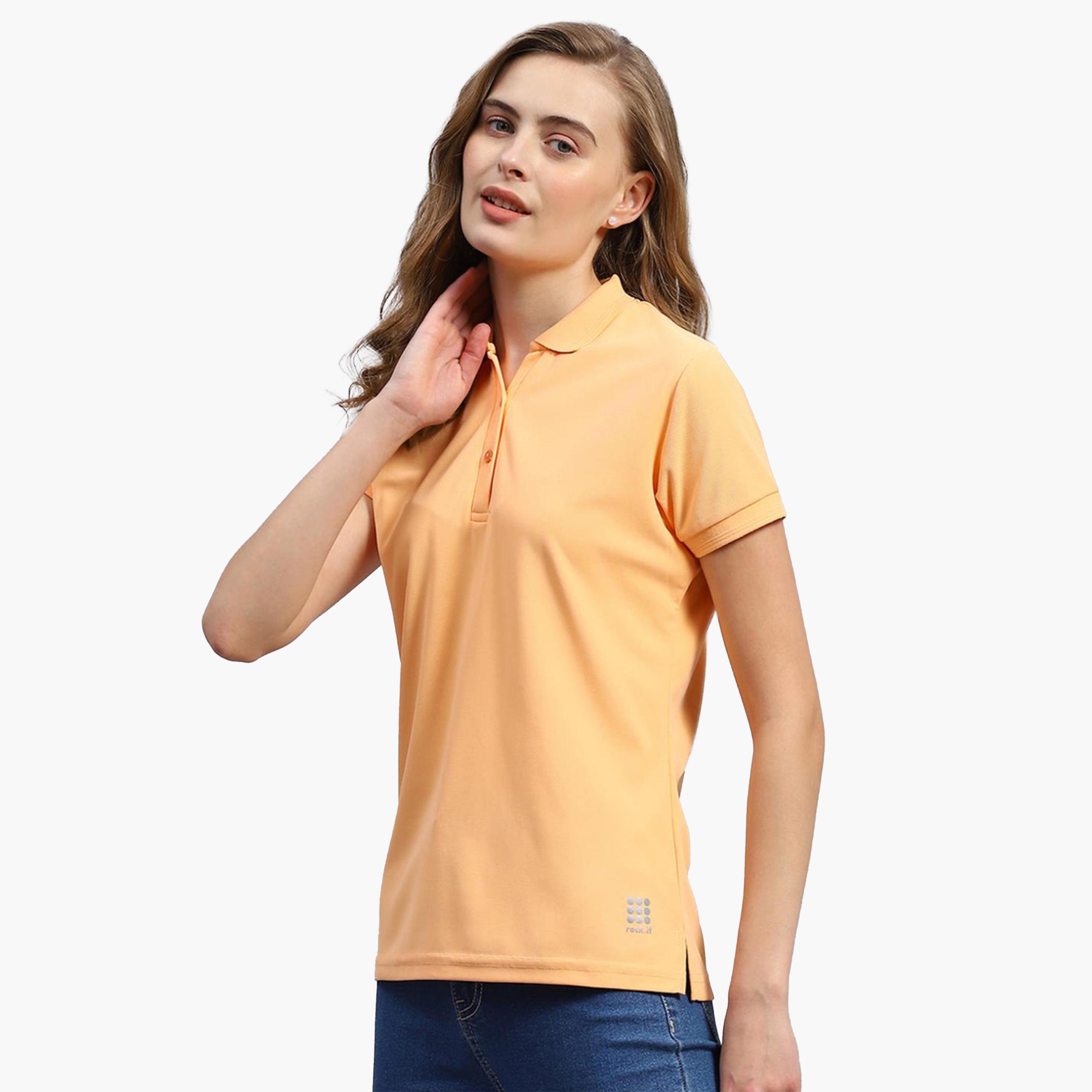روك.ات ×ستايلي - تي شيرت بولو سادة للنساء - خوخي-women-clothing-tshirts-image-2