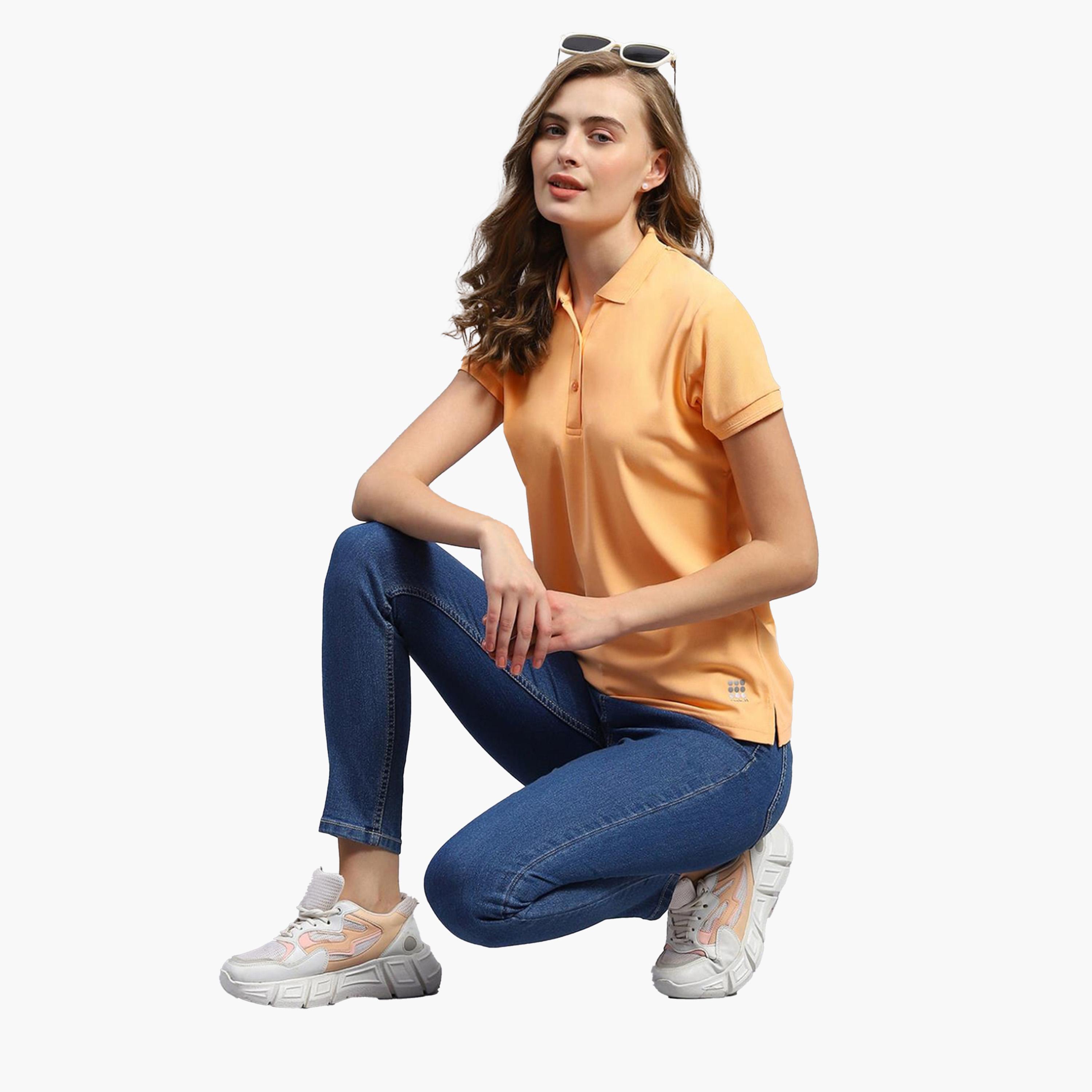 روك.ات ×ستايلي - تي شيرت بولو سادة للنساء - خوخي-women-clothing-tshirts-image-5