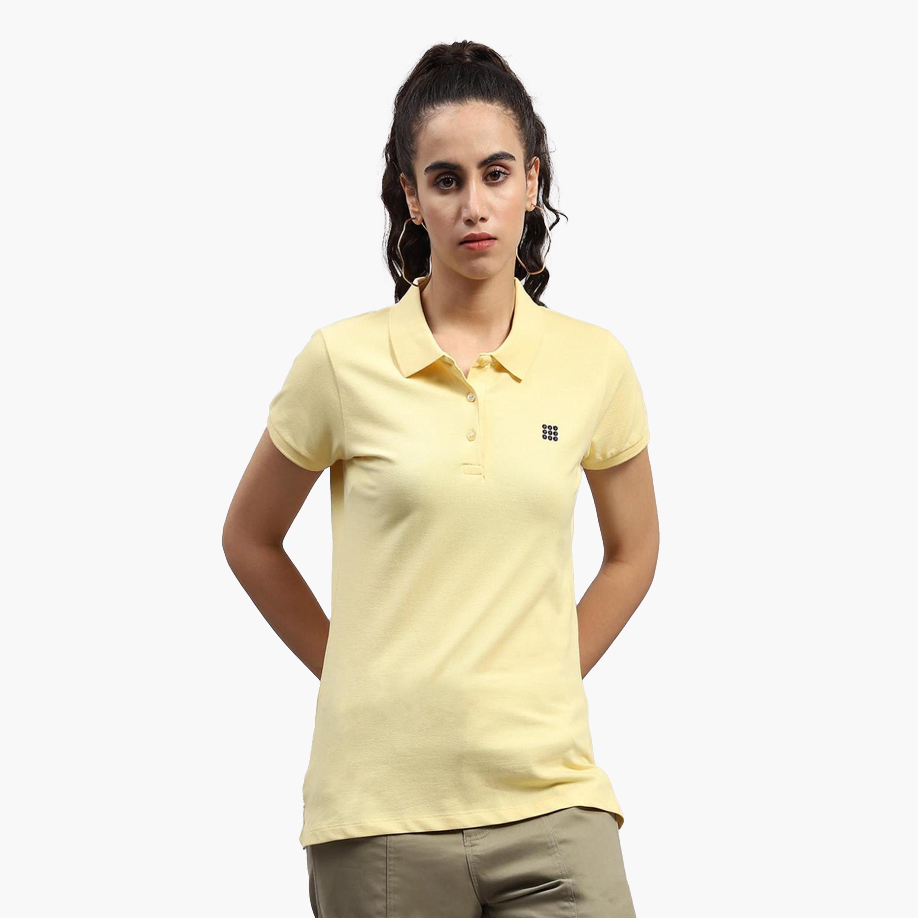 Rock.it X Styli Women Yellow Solid Polo Neck Half Sleeve Smart Fit TShirt-women-clothing-tshirts-image-1
