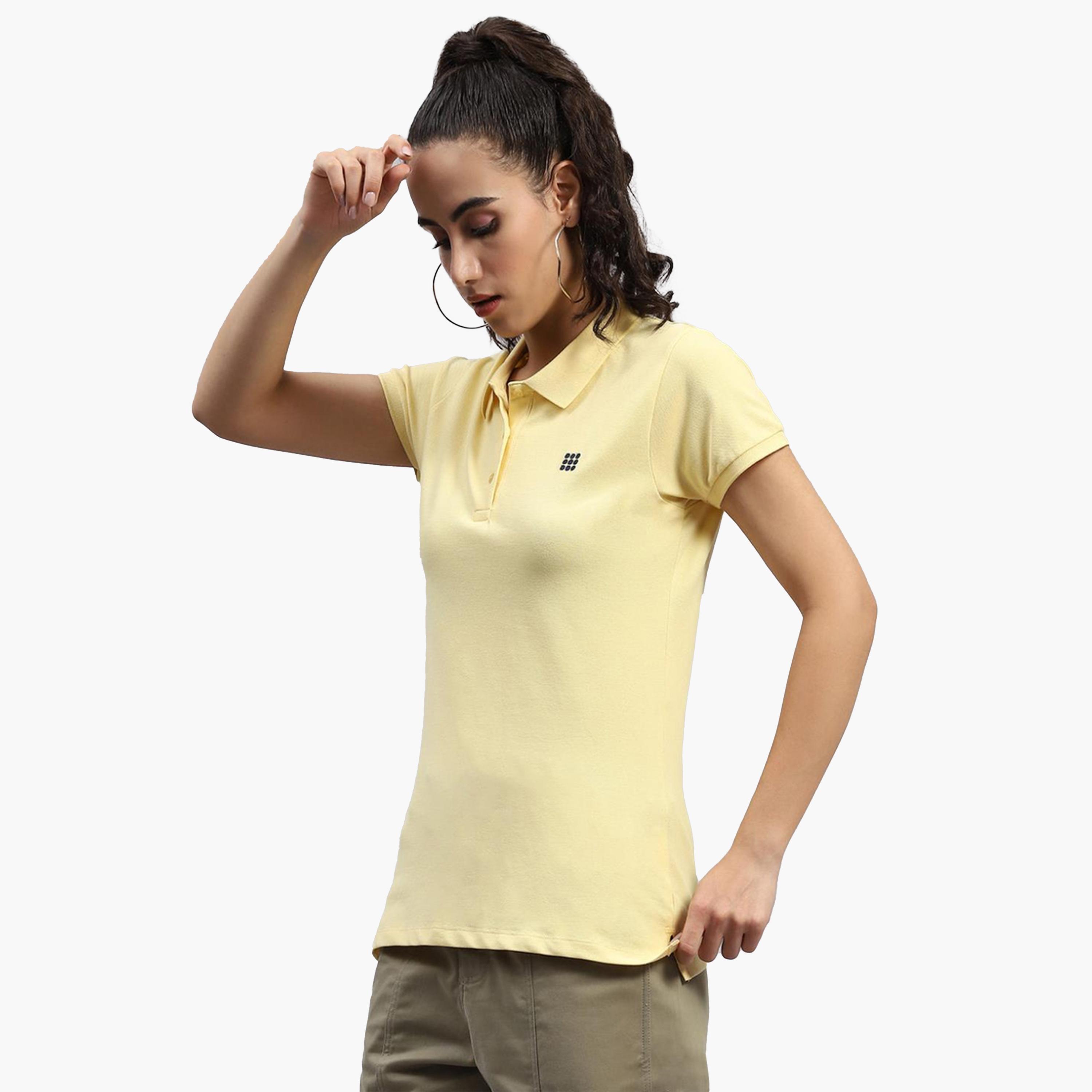 Rock.it X Styli Women Yellow Solid Polo Neck Half Sleeve Smart Fit TShirt-women-clothing-tshirts-image-5