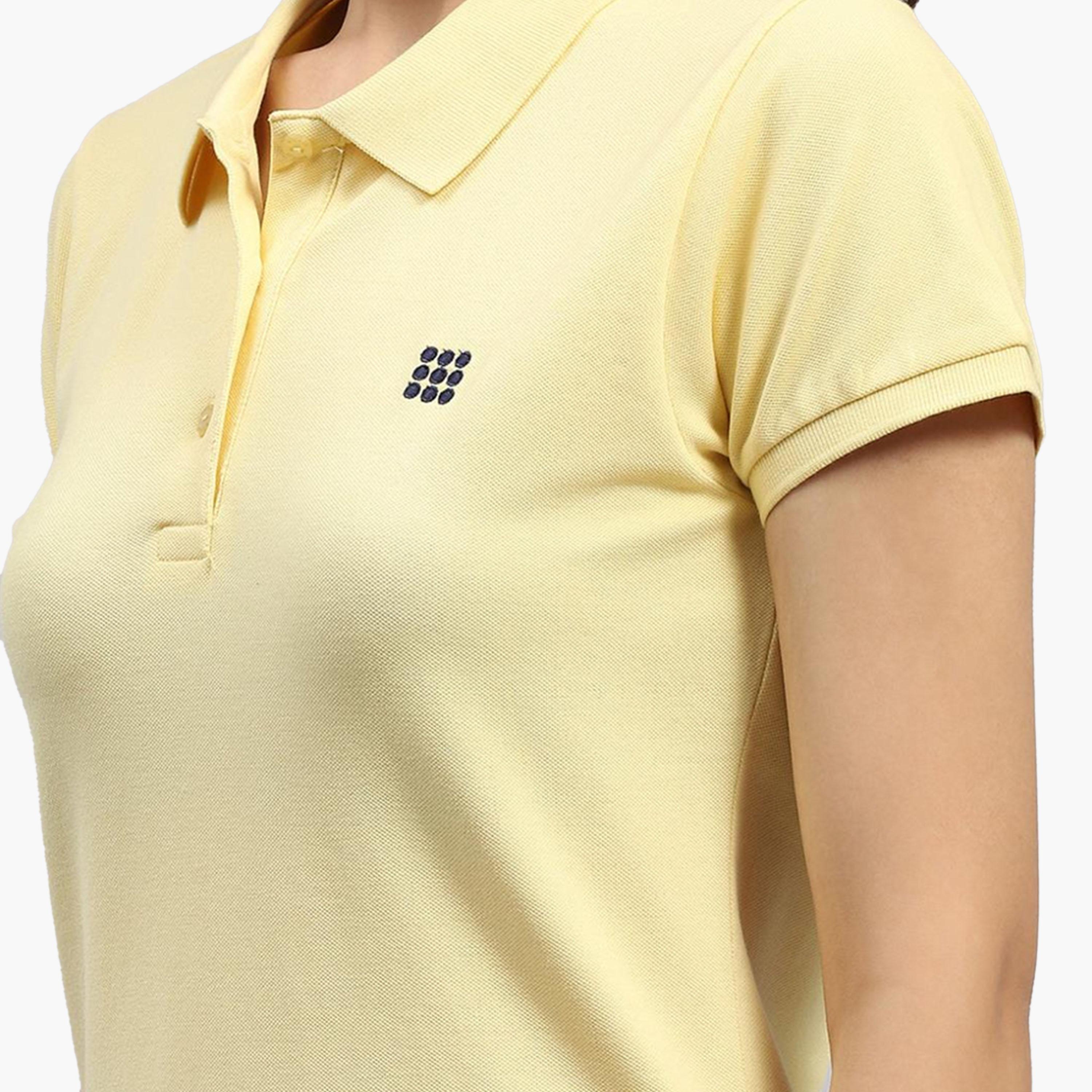 روك.ات ×ستايلي - تي شيرت نسائي أصفر سادة بياقة بولو وأكمام قصيرة وقصة أنيقة-women-clothing-tshirts-image-6